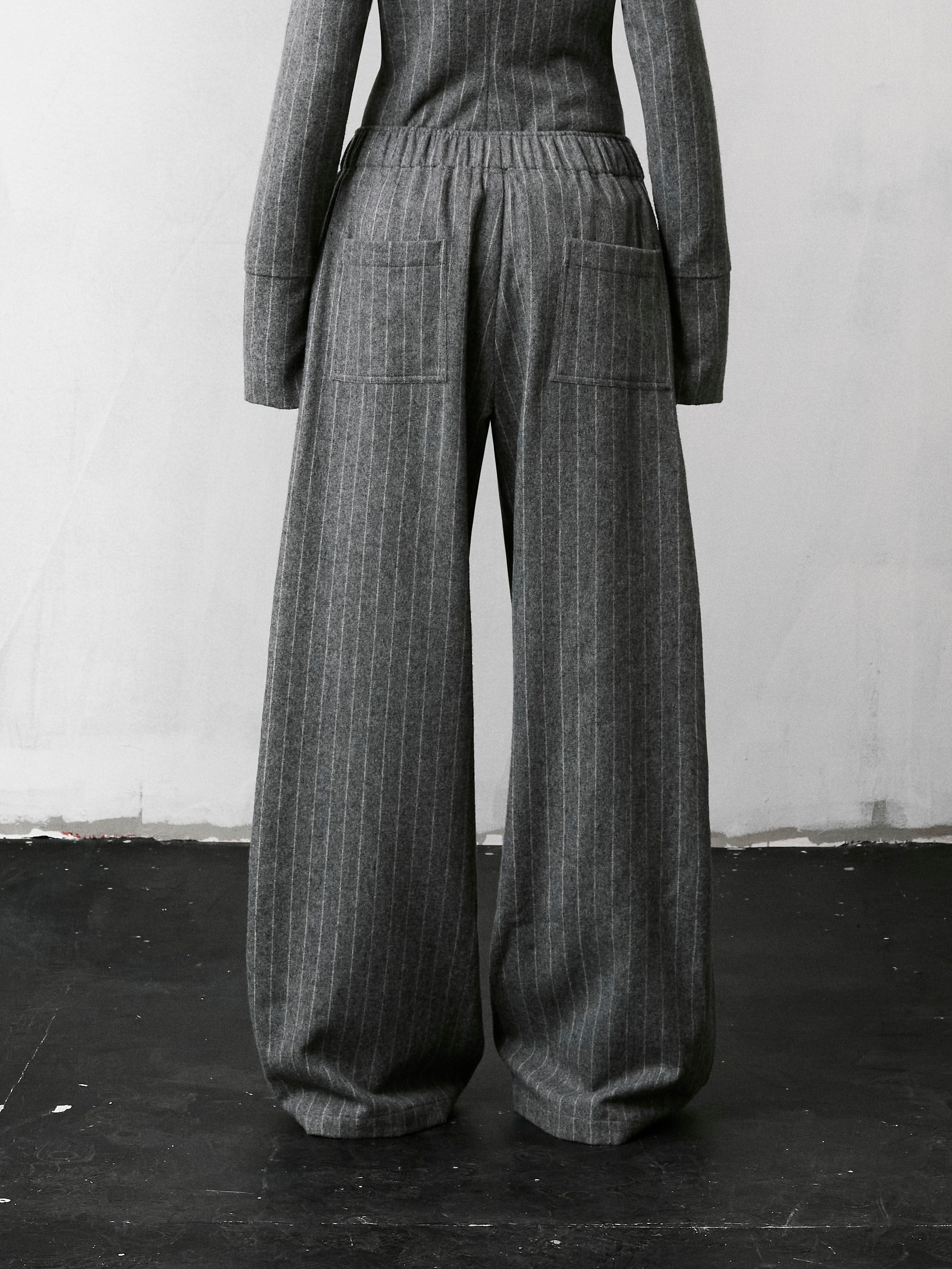 THE LATEST Pinstripe Wool Pant in Light Grey