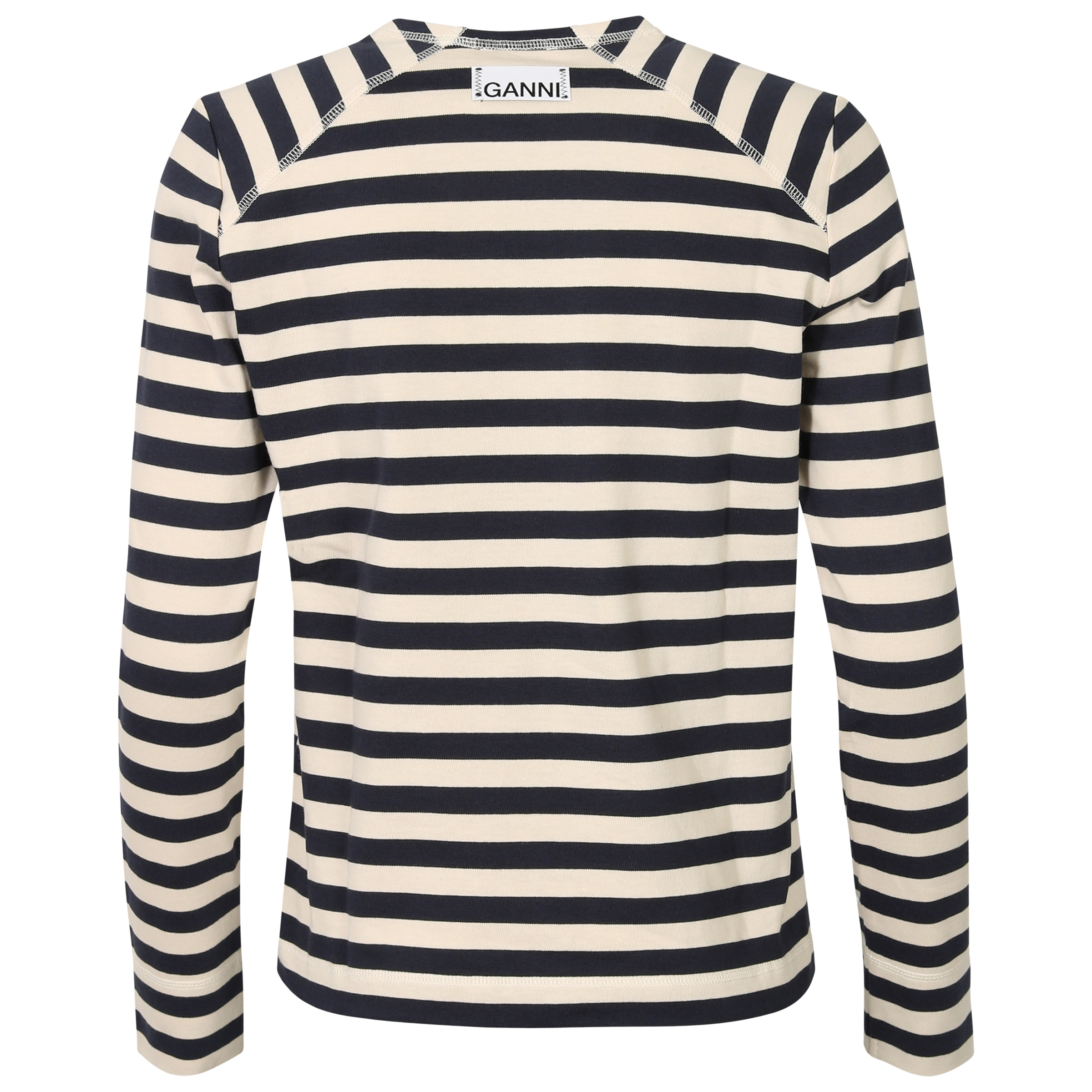 Ganni Striped Cotton Jersey Sweatshirt Ecru/Navy L