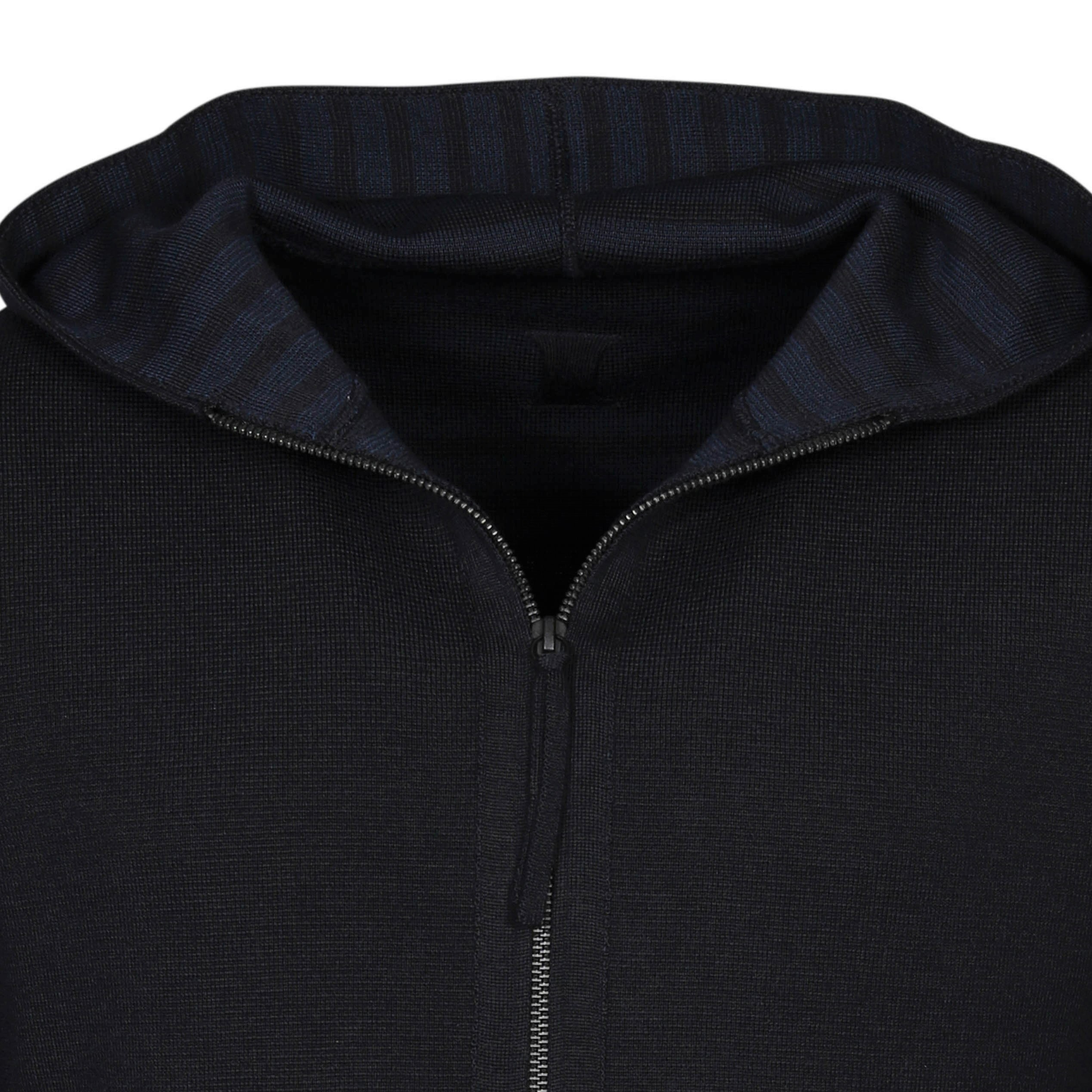 Hannes Roether Hooded Zip Cardigan in Dark Navy/Striped inside