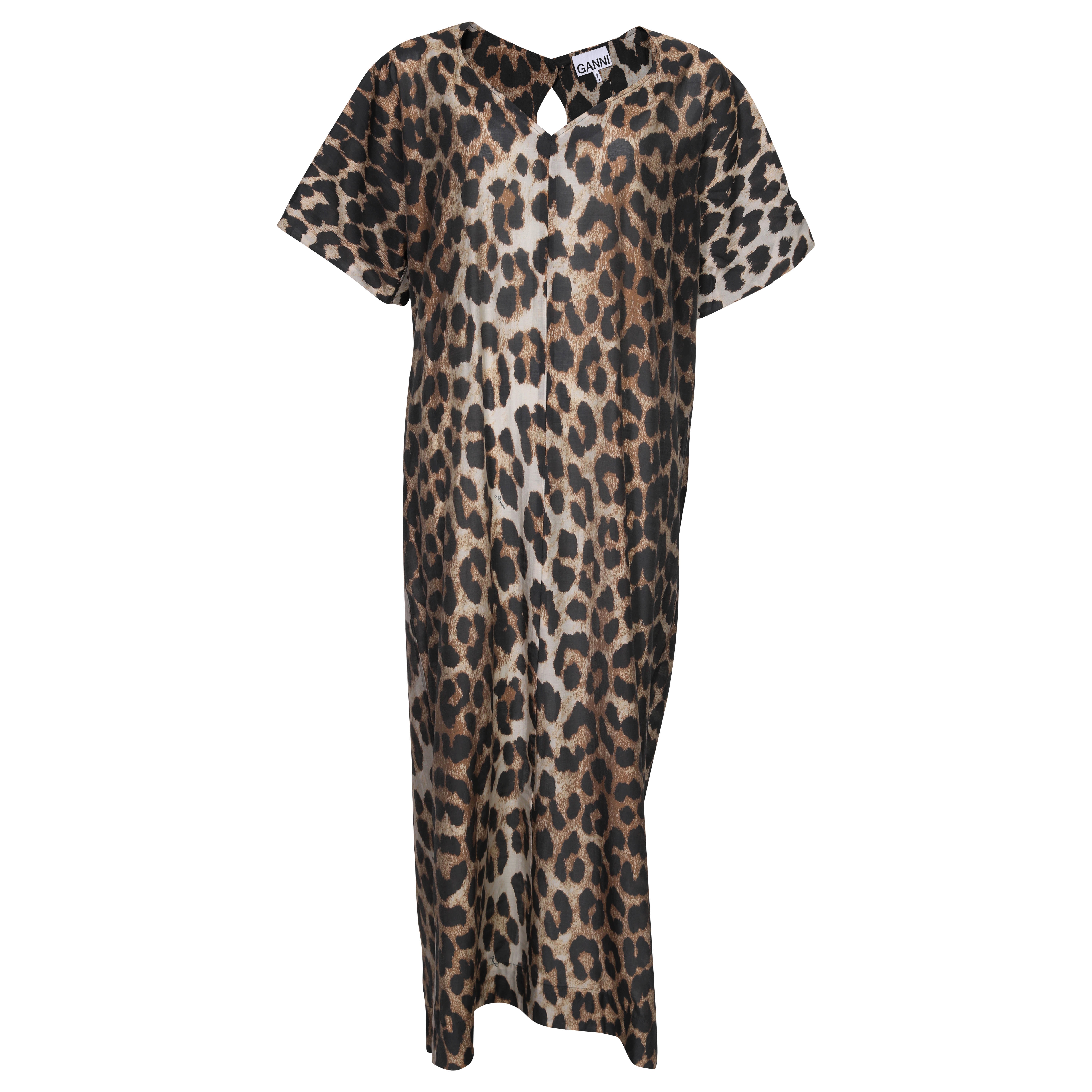 Ganni Sheer Voile Long Dress in Leopard 34