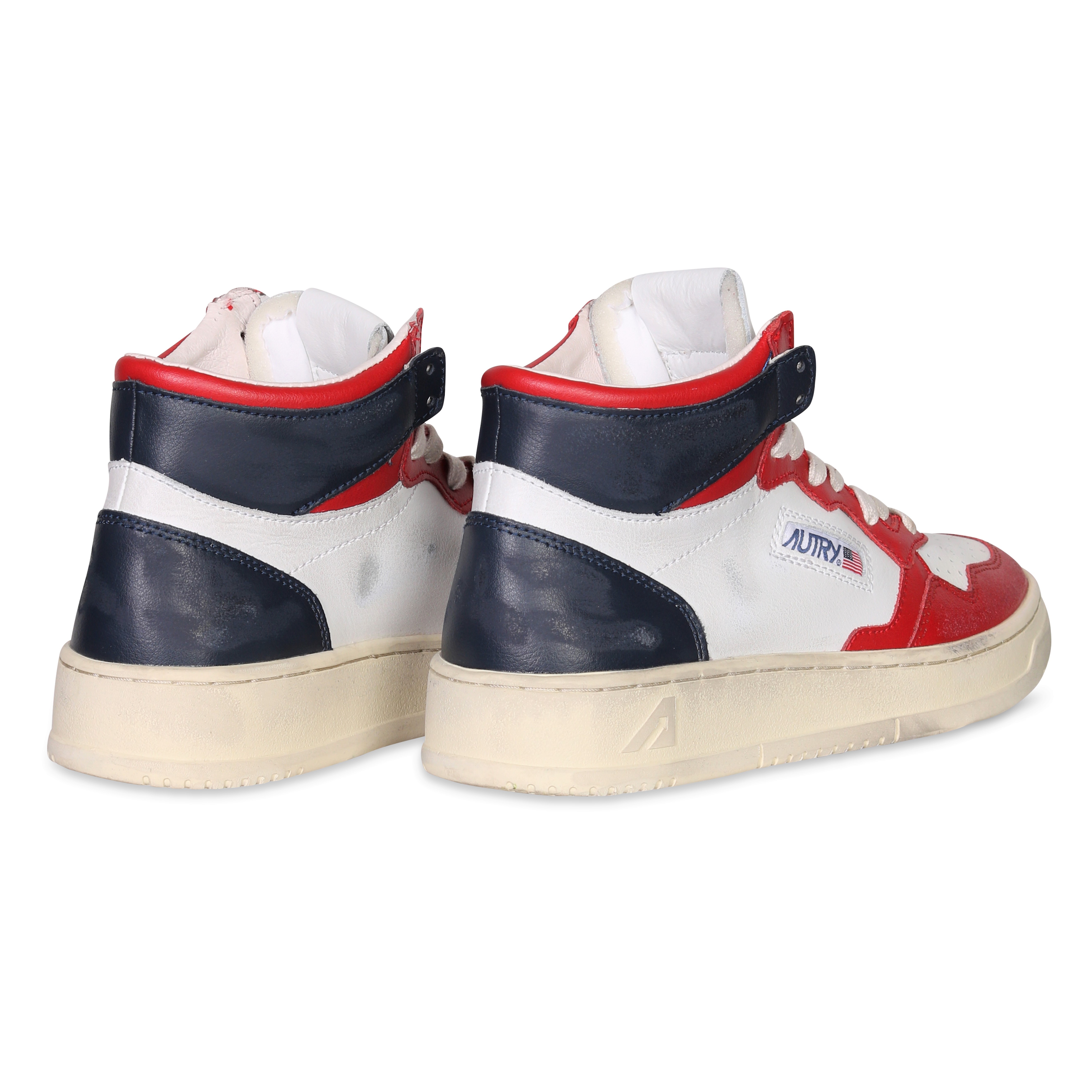 Autry Action Shoes Super Vintage Mid Sneaker in White/Blue/Red 37