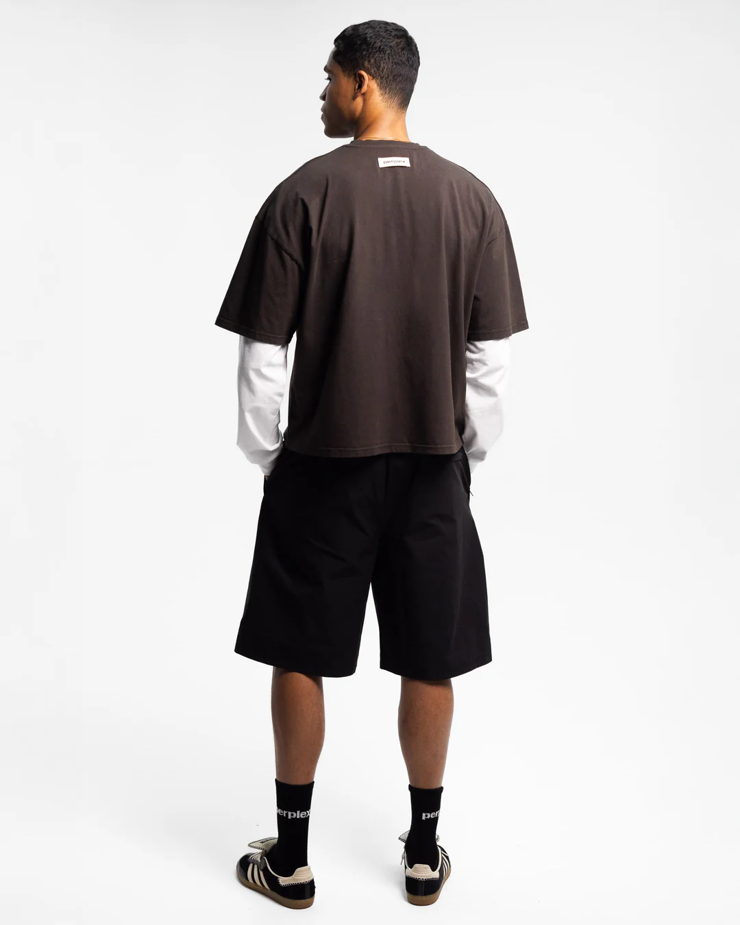 PERPLEX Cropped Boxy Fit Longsleeve T-Shirt in Brown