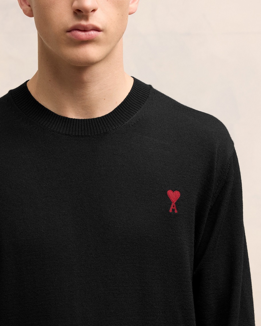 AMI PARIS de Coeur Merino Knit Pullover in Black AMI PARIS de Coeur Merino Knit Pullover in Black