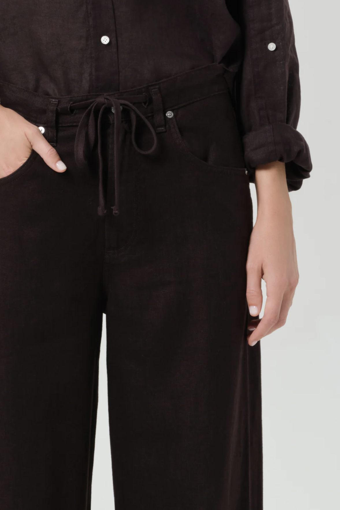 CITIZENS OF HUMANITY Brynn Drawstring Linen Pant in Chocolate