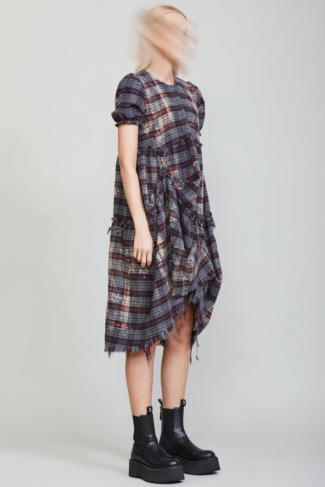 R13 Gothic Dress with Rings Multicolor Plaid