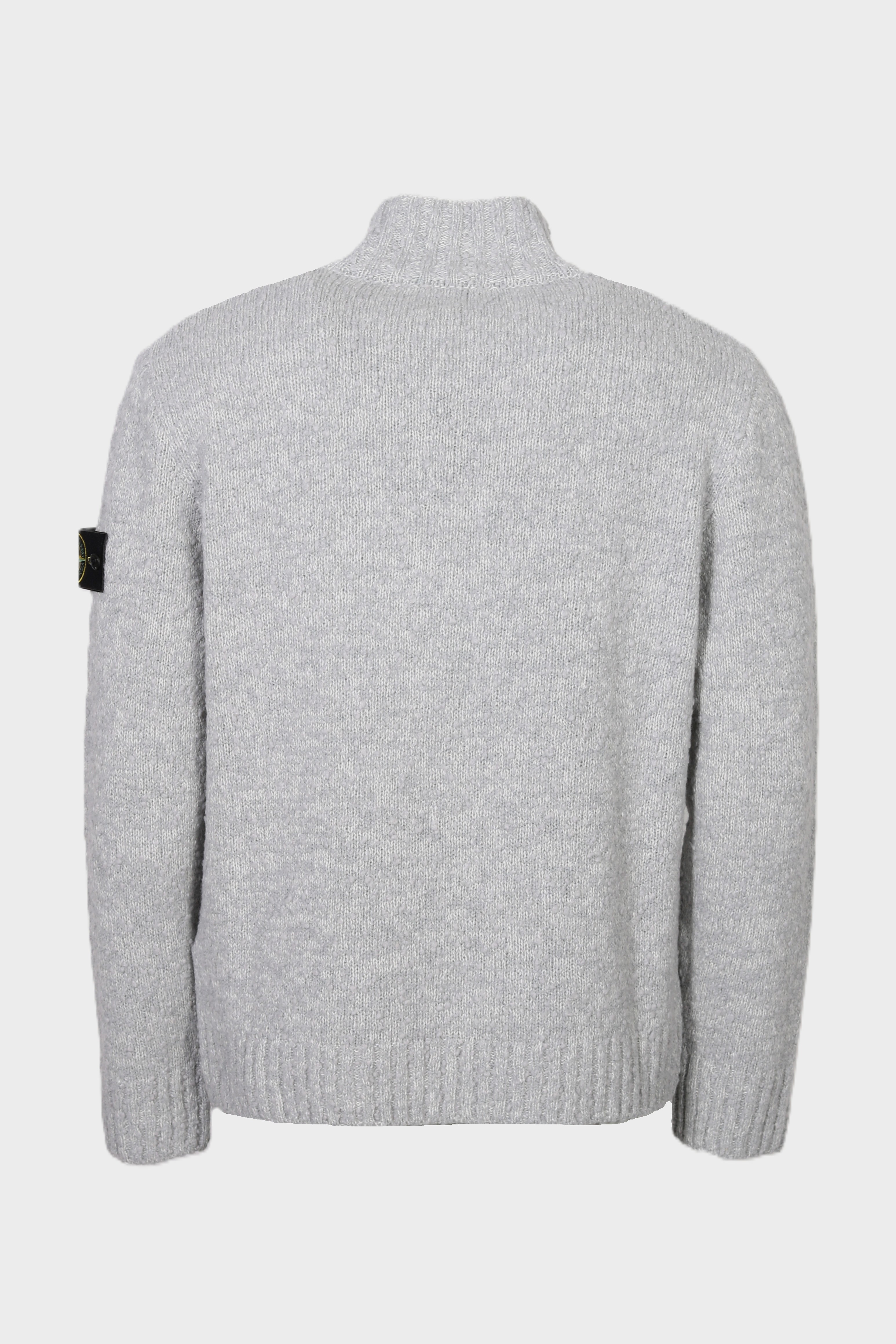 STONE ISLAND Heavy Fluffy Knit Half Zip Pullover in Light Grey Melange
