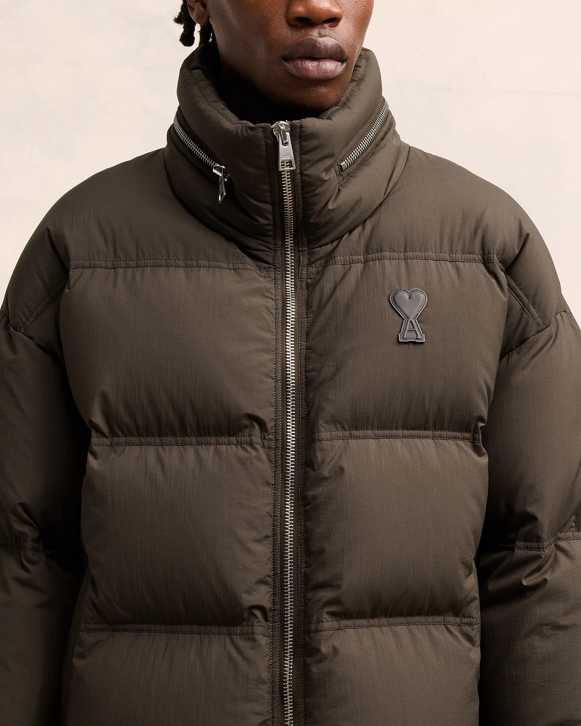 AMI PARIS de Coeur Oversize Puffer Jacket in Dark Coffee XL