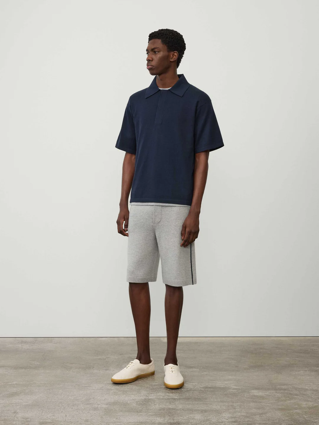 LISA YANG Carl Cotton Cashmere Polo Shirt in Ink Blue