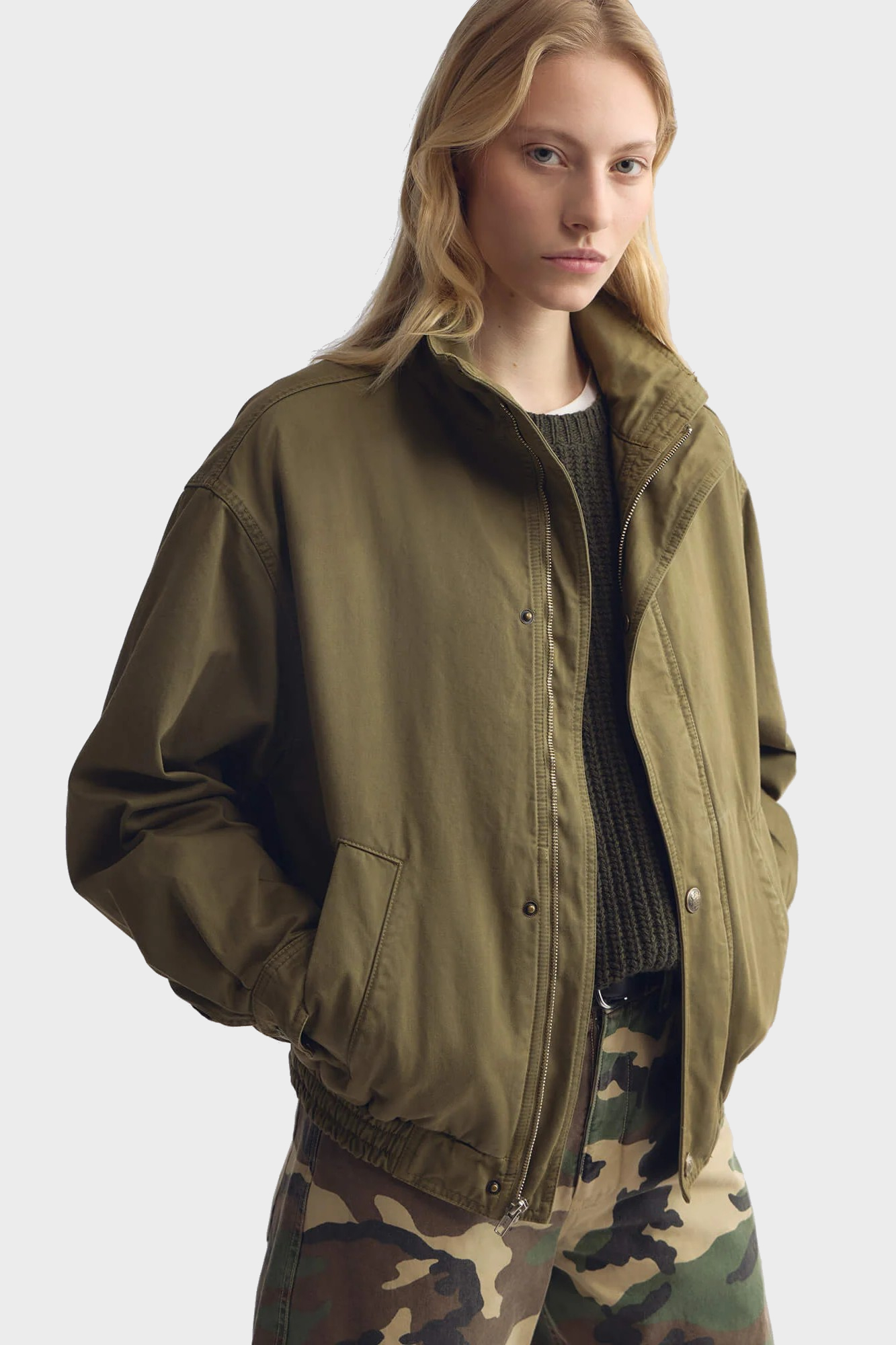 NILI LOTAN Klaire Blouson Jacket in Shadow Green