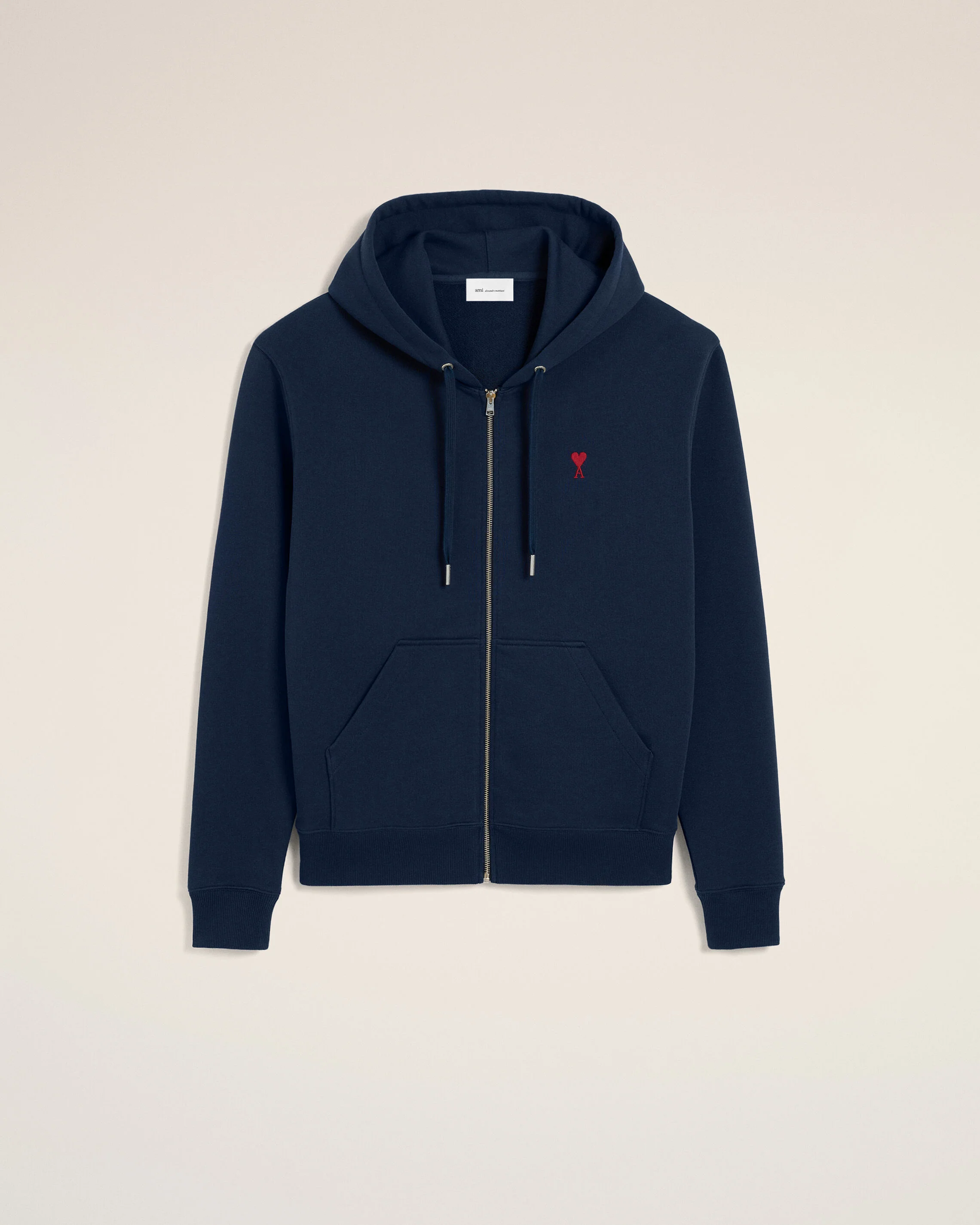 AMI PARIS de Coeur Zip Hoodie in Night Blue / Red