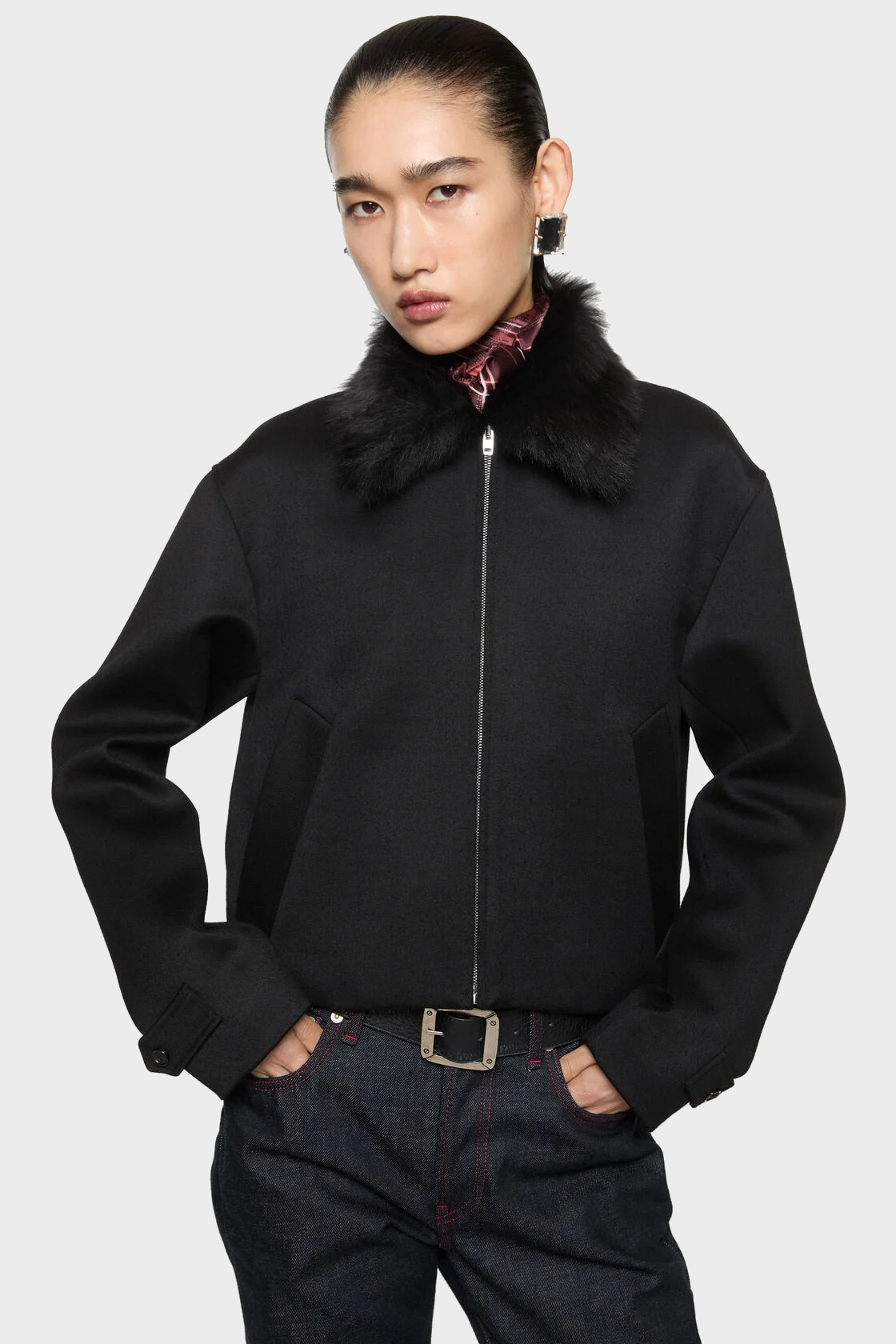 ACNE STUDIOS Satin-Wool Bomber Jacket in Black