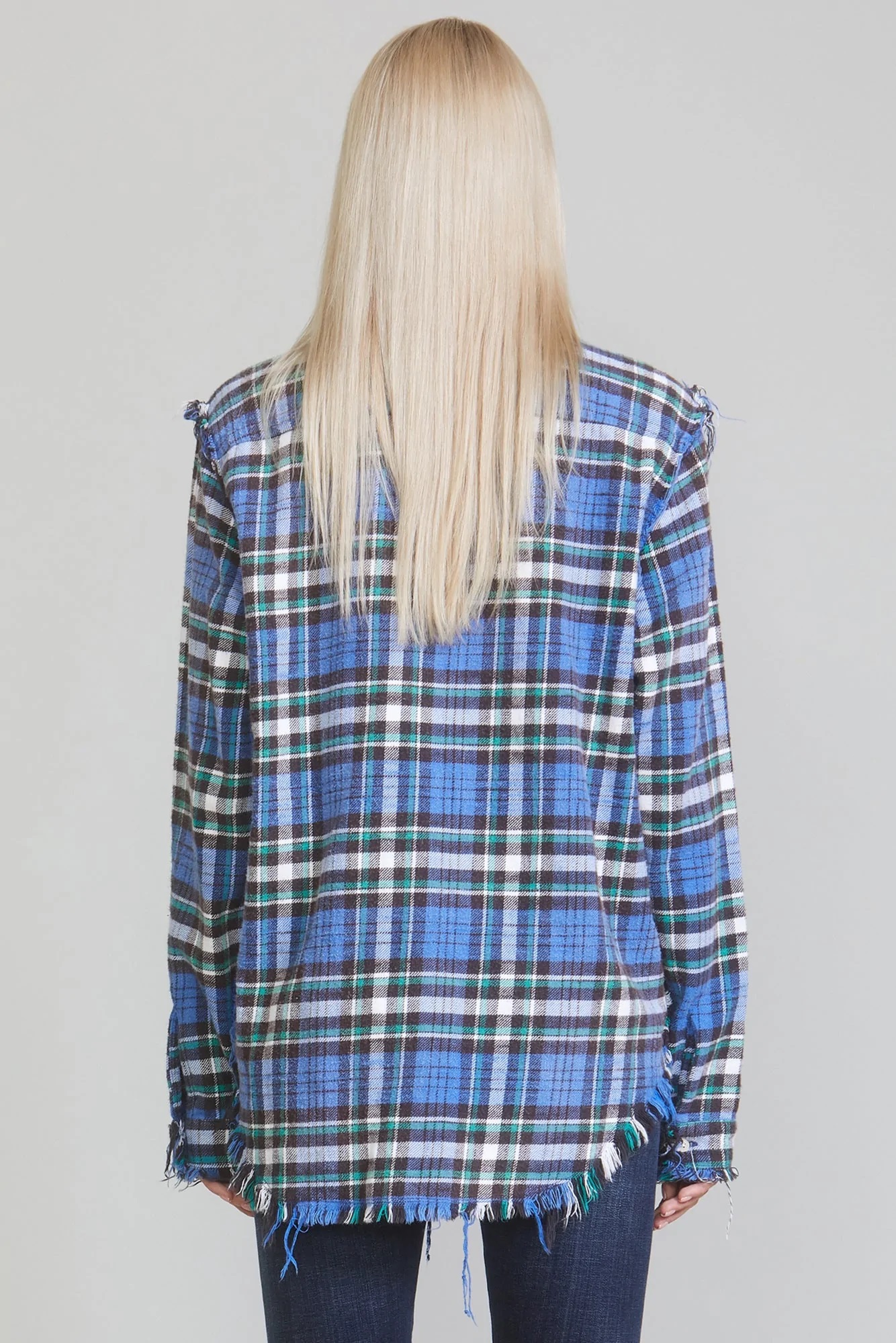 R13 Shredded Seam Check Shirt Multicolor L