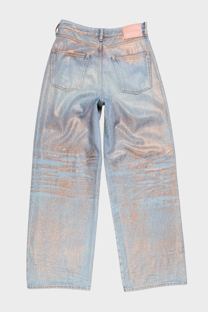 ACNE STUDIOS 1981 Baggy Fit Glitter Dawn Pant in Rose Copper/Light Blue