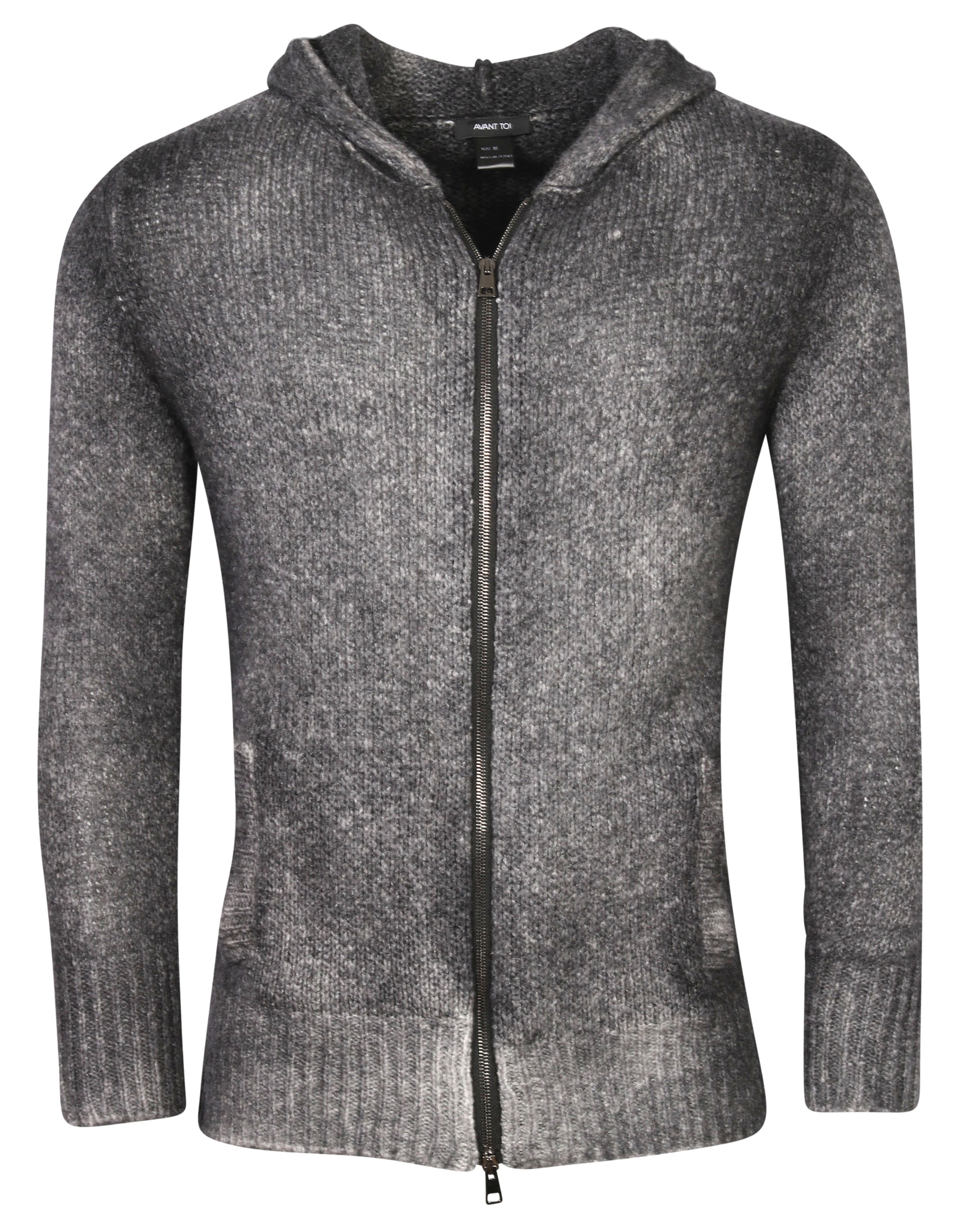 Avant Toi Hooded Zip Cardigan Washed Grey