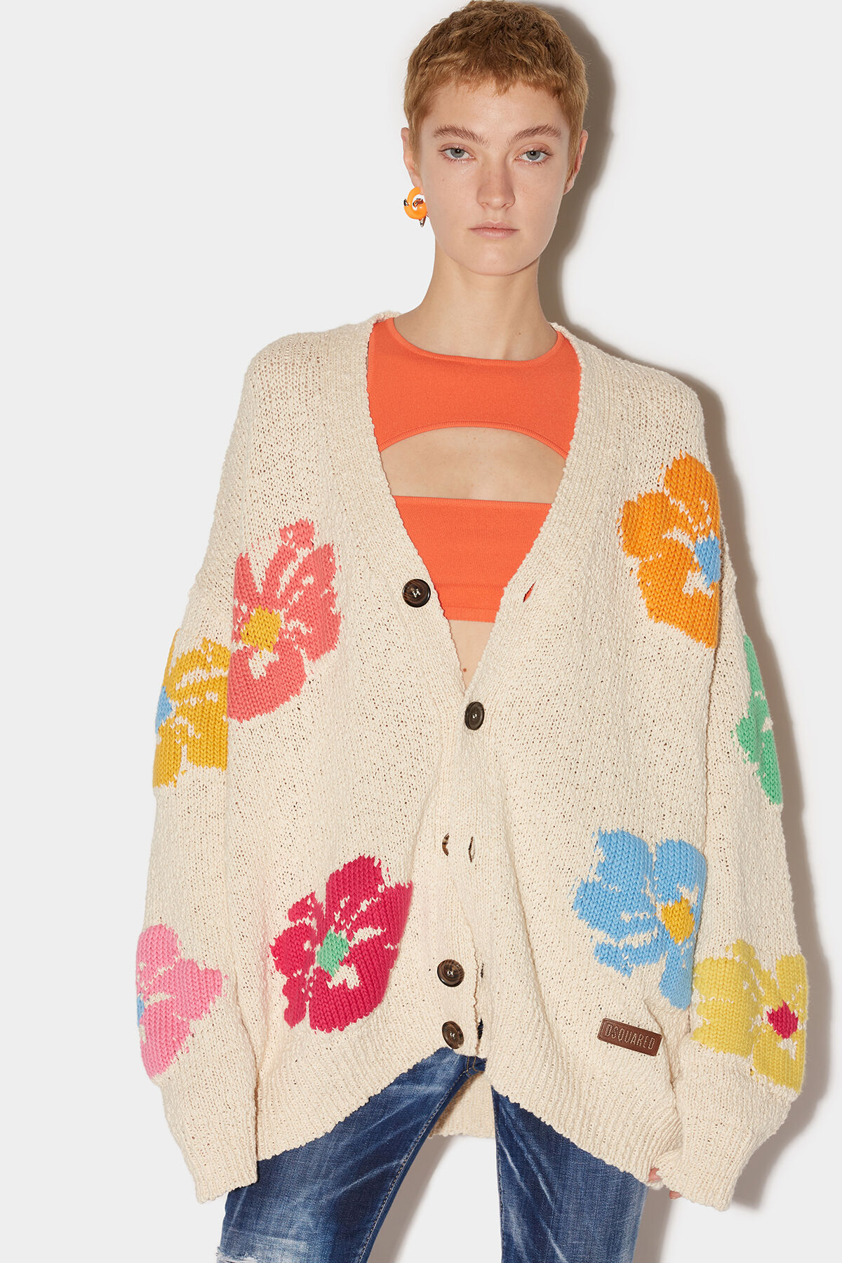 DSQUARED2 Hybiscus Oversize Cardigan in Sand