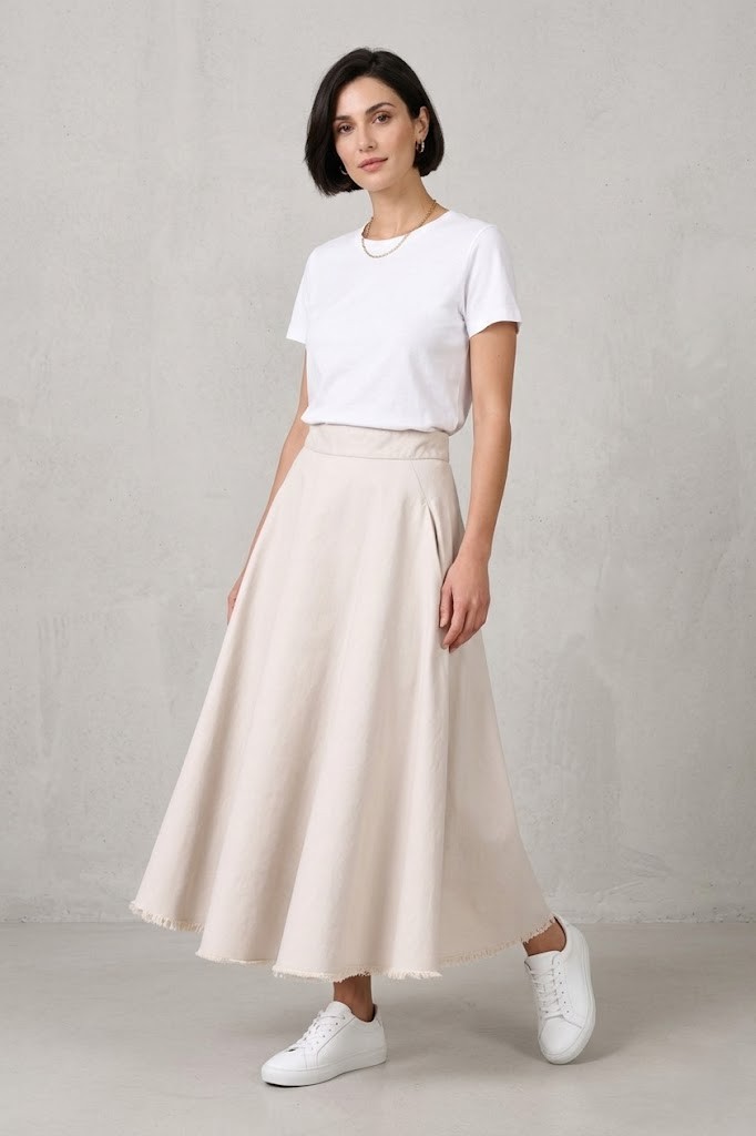 NINE:INTHE:MORNING May Circle Skirt in Beige
