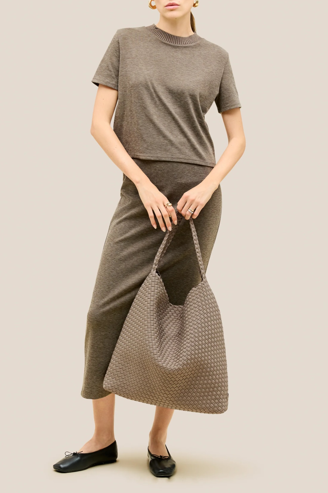 NAGHEDI Handwoven Large Nomad Hobo Bag in Cashmere