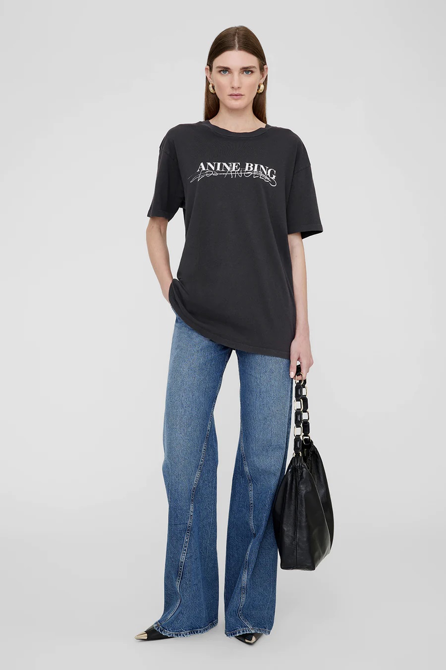 ANINE BING Walker Tee Doodle in Vintage Black L
