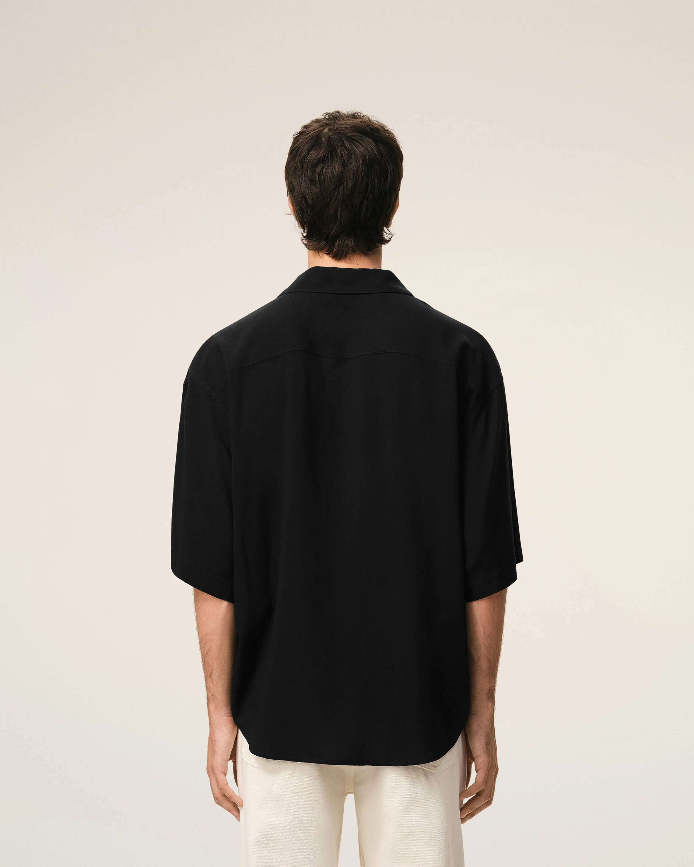 AMI PARIS Short Sleeve Viscose Boxy Fit Shirt in Black
