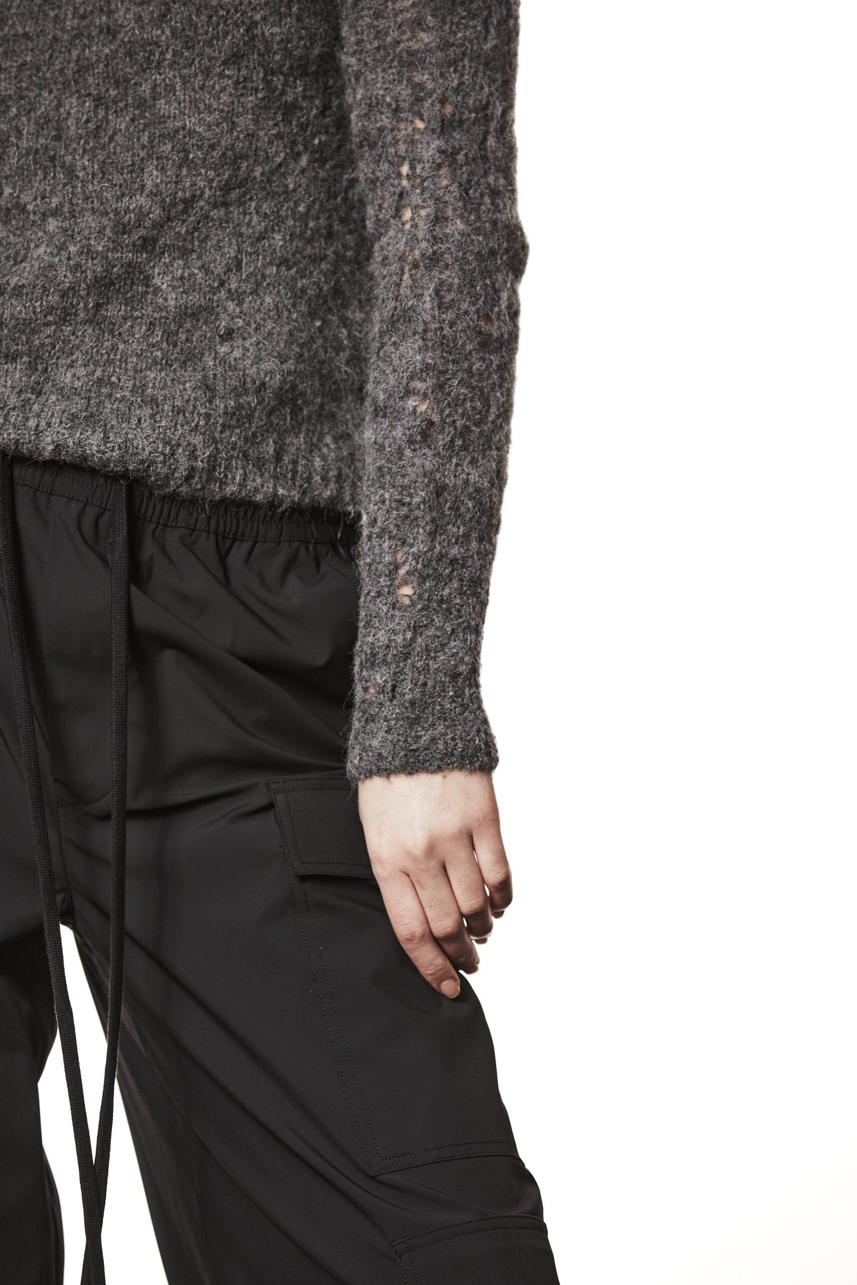 THOM KROM Distroyed Knit Pullover in Dark Grey Melange