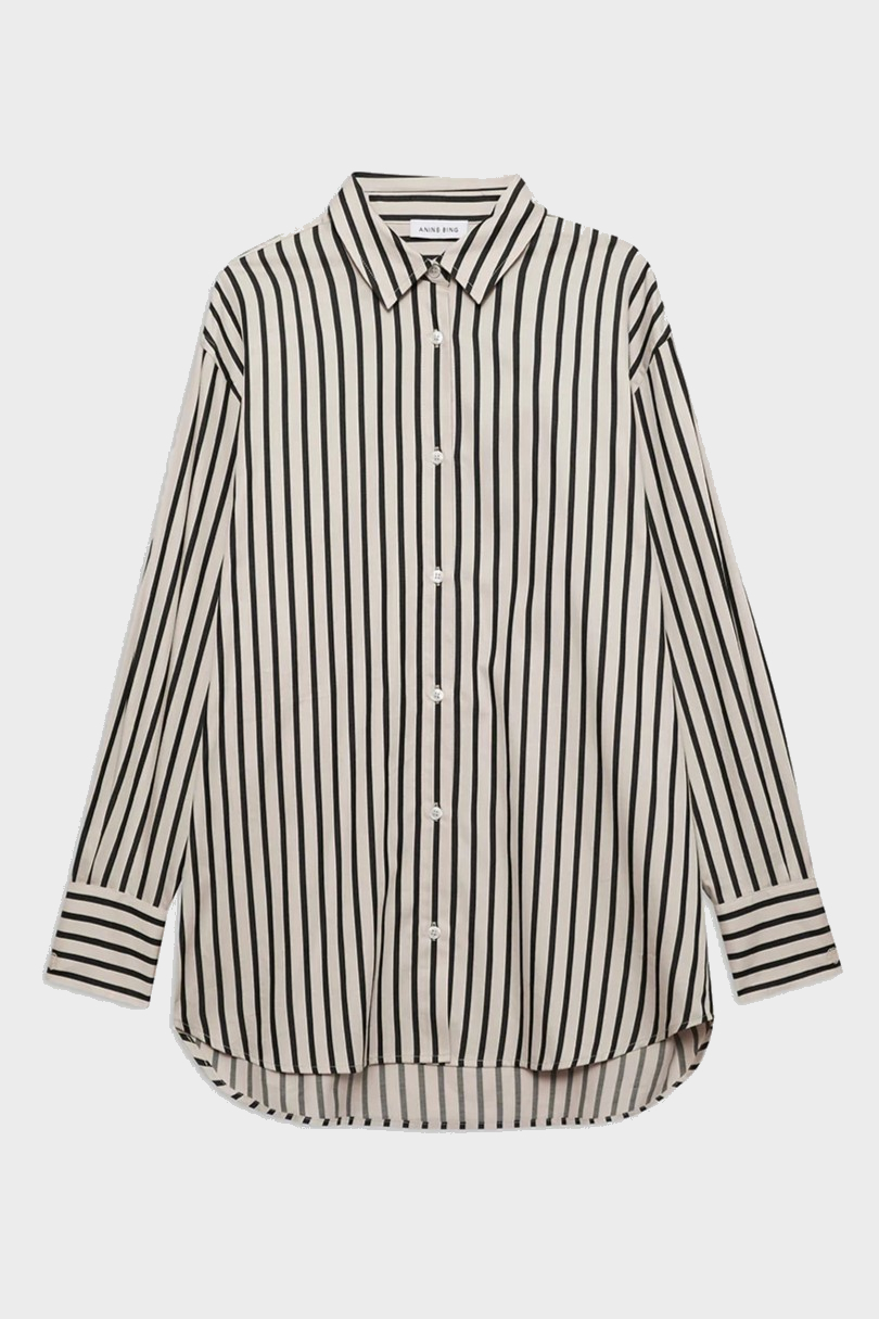 ANINE BING Plaza Shirt in Blach & Tan Stripes ANINE BING Plaza Shirt in Blach & Tan Stripes