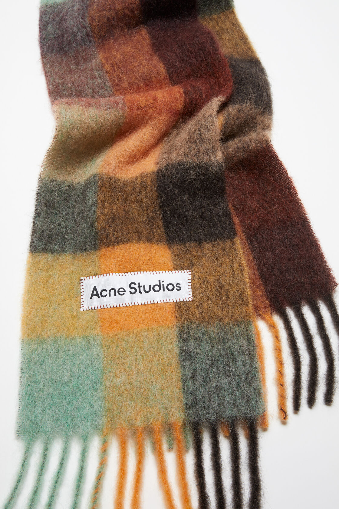 ACNE STUDIOS Fluffy Mohair Scarf in Chestnut/Yellow/Green
