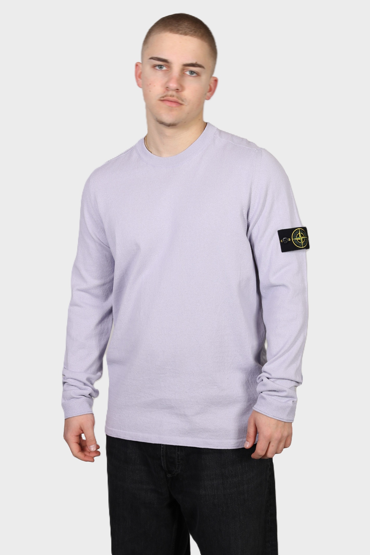 STONE ISLAND Cotton Knit Pullover in Ligth Lavender STONE ISLAND Cotton Knit Pullover in Ligth Lavender