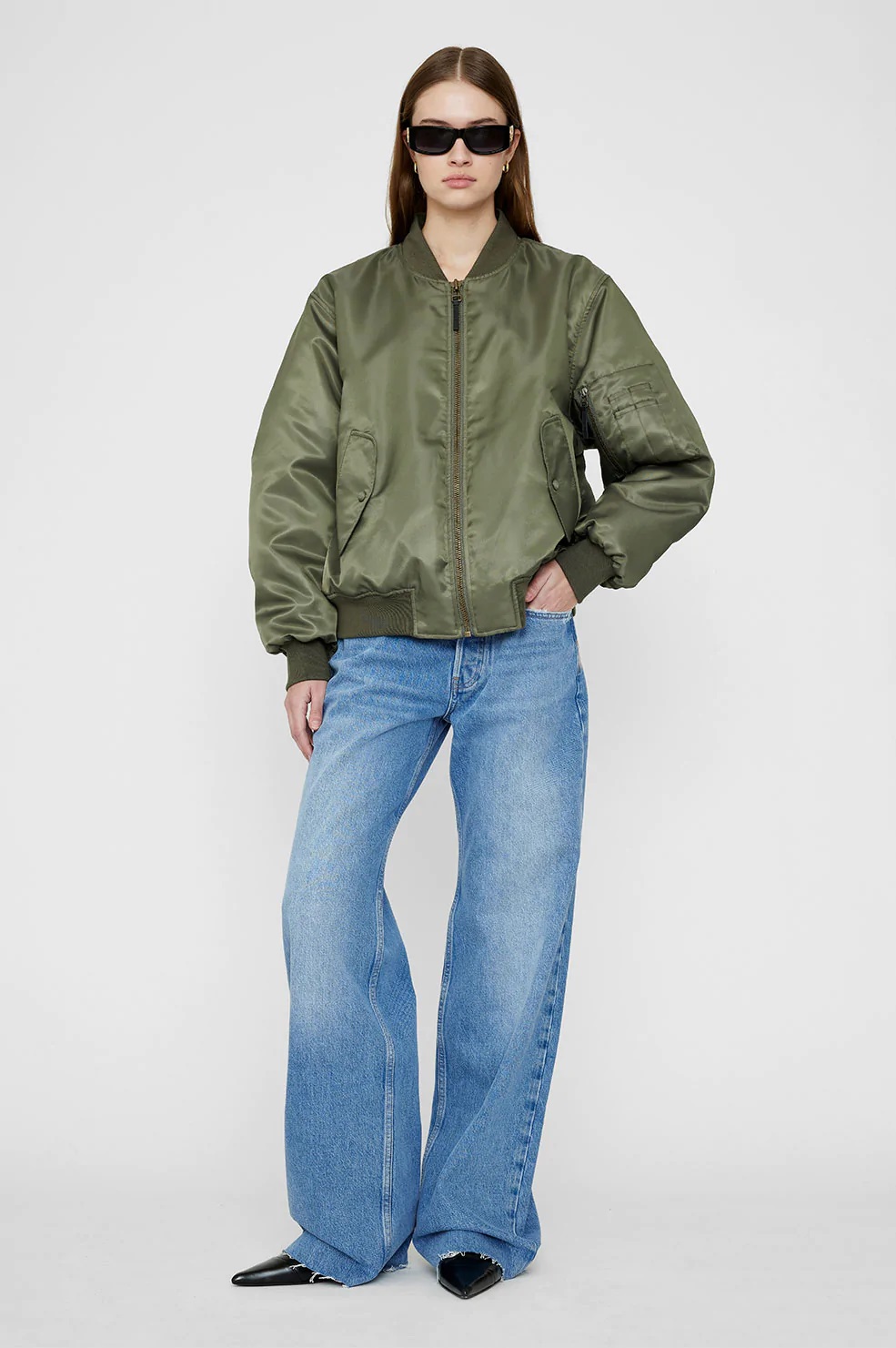 ANINE BING Leon Bomber Jacket in Army Green S