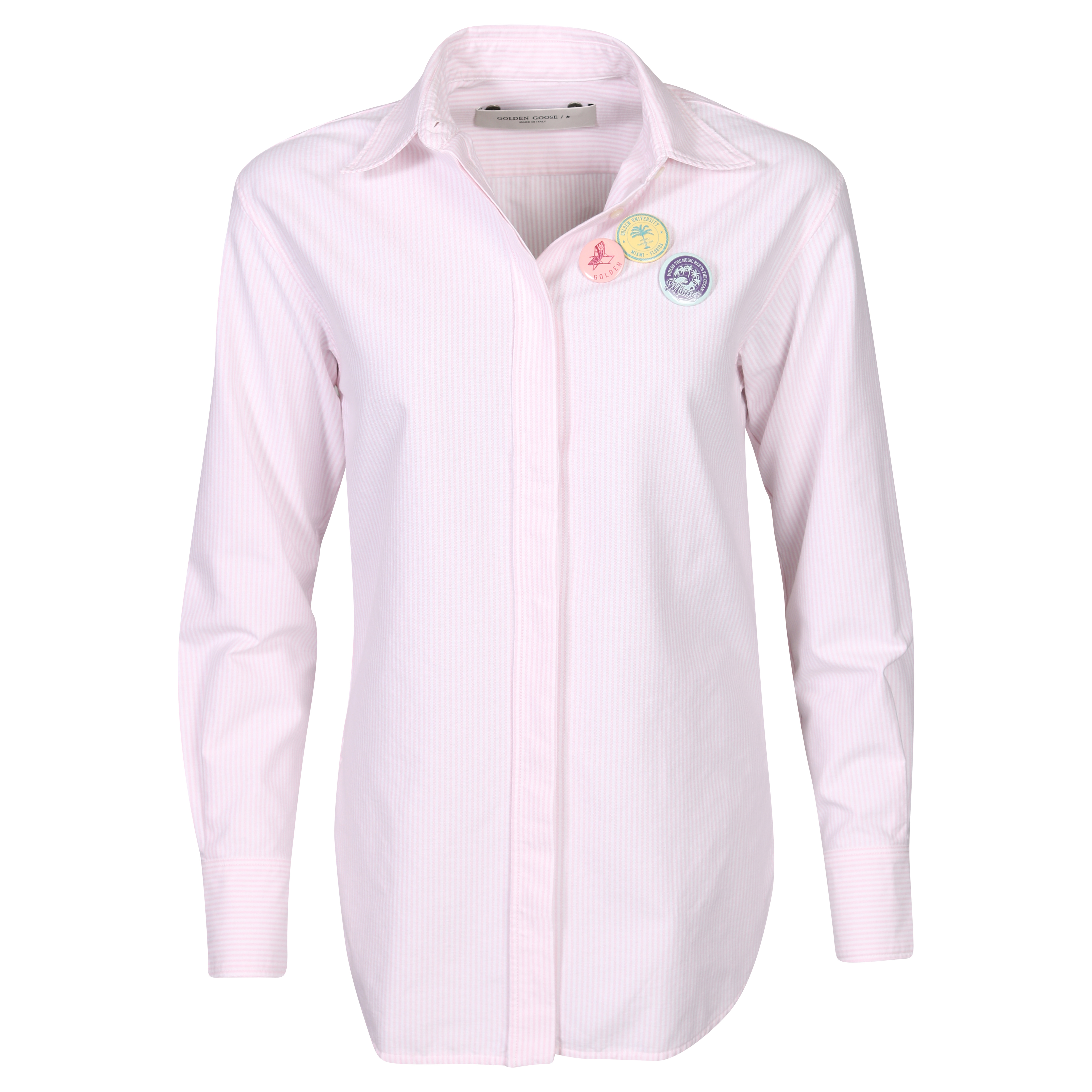 Golden Goose Journey Shirt Boyfriend Striped Oxford Cotton Pink/White XS