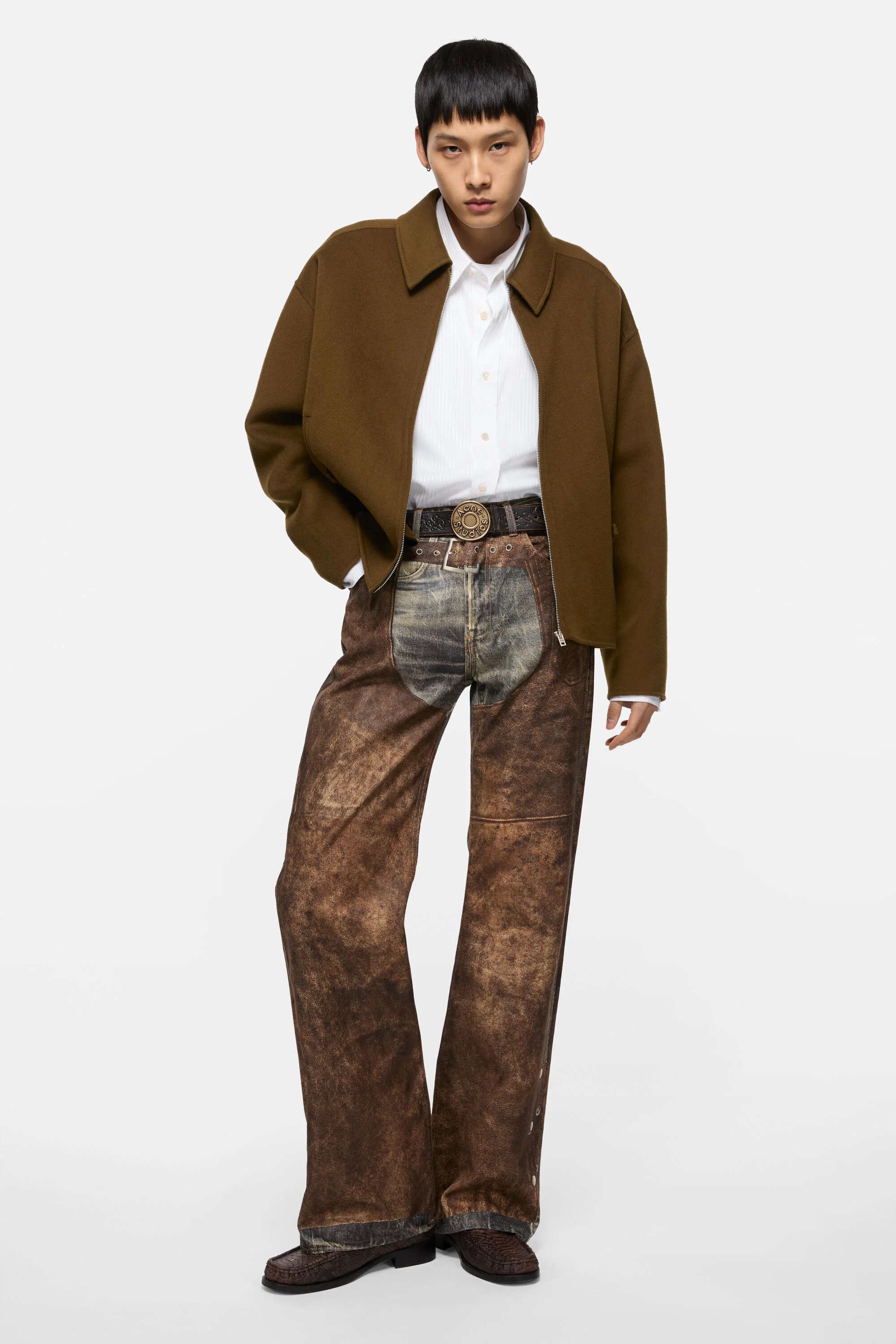 ACNE STUDIOS Boxy Fit Wool Jacket in Olive Green