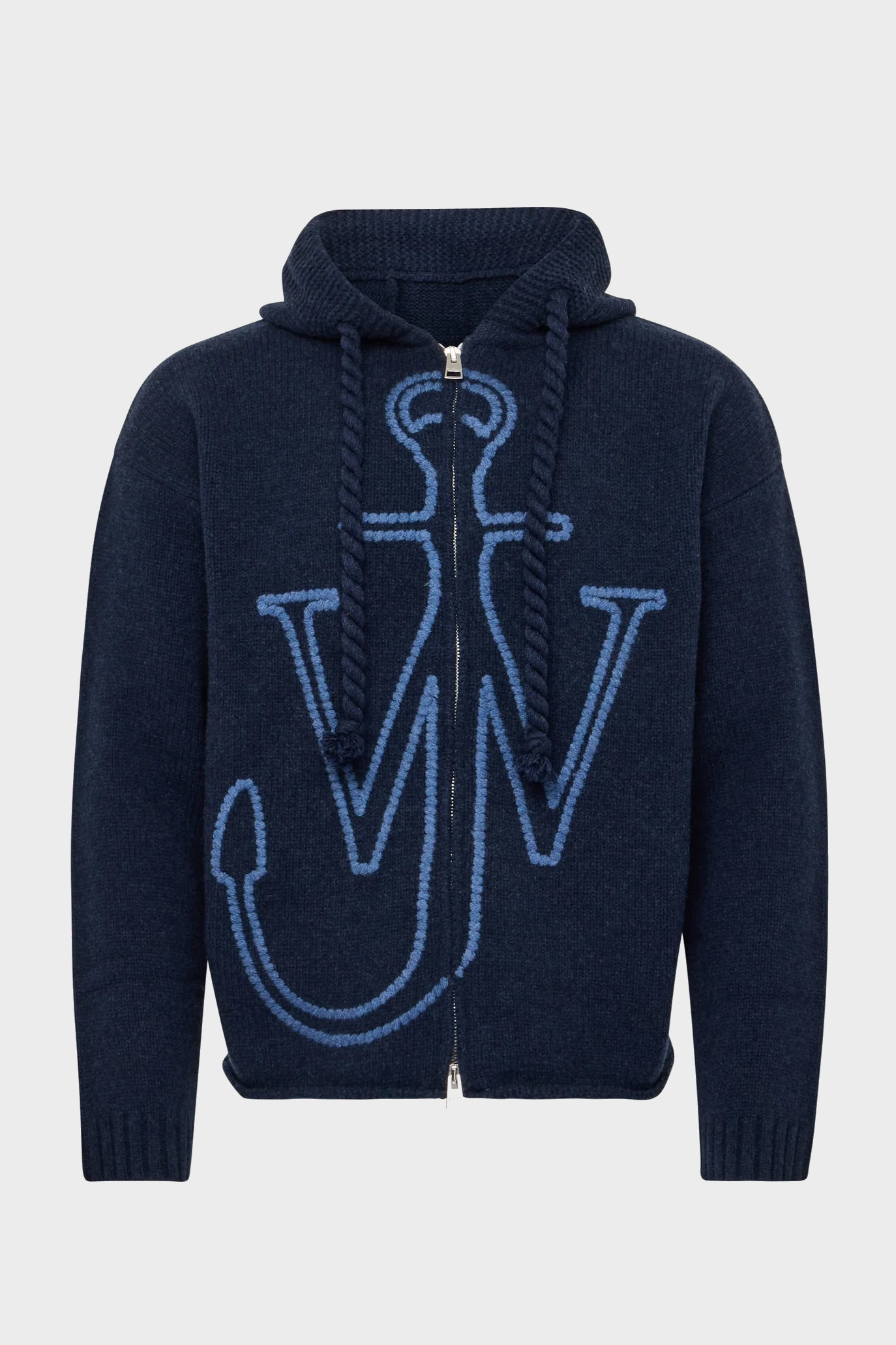 JW ANDERSON Anchor Embroidery Knit Zip Hoodie in Navy