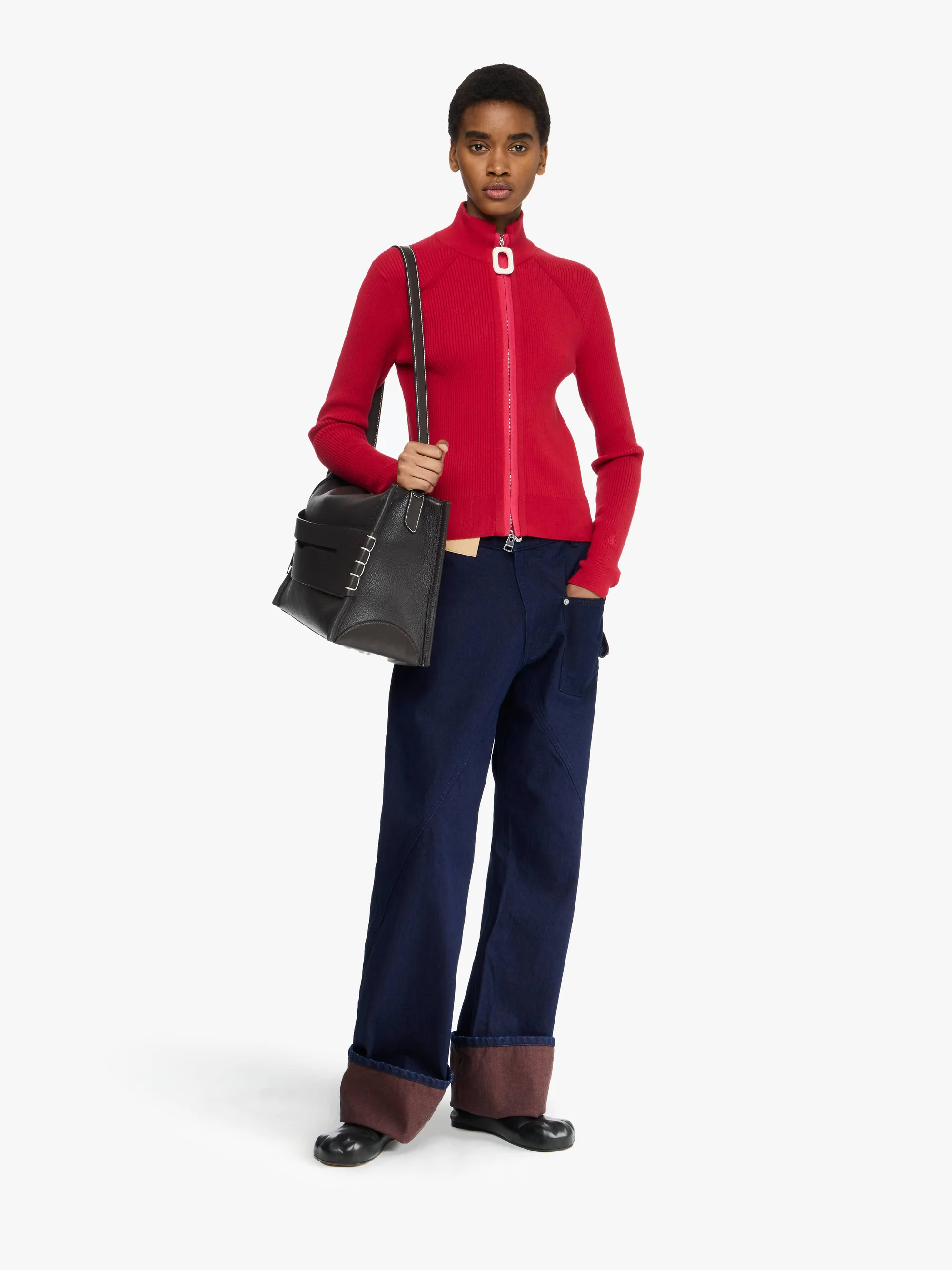 JW ANDERSON Fitted Zip Up Cardigan in Crimson Red