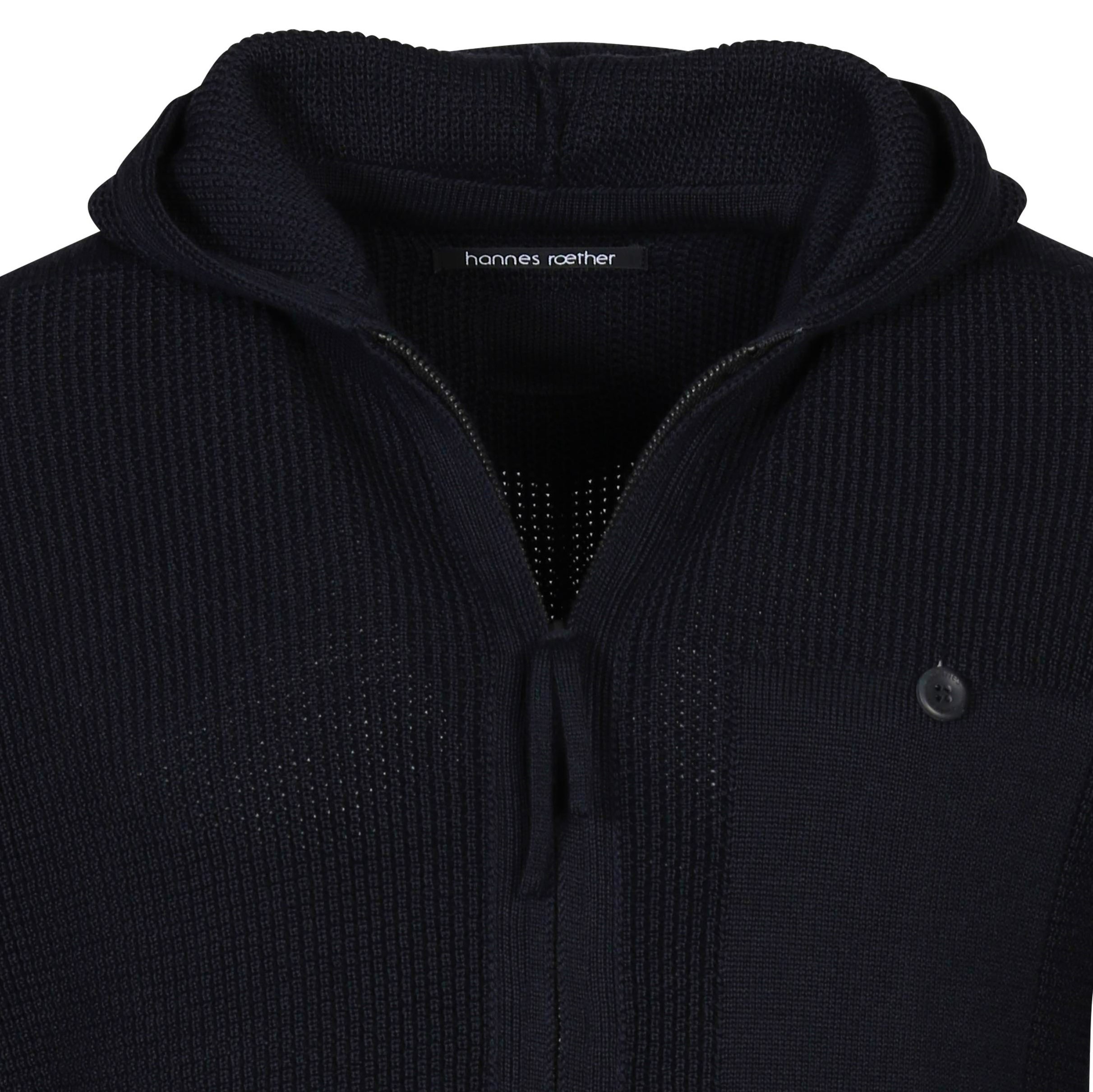 Hannes Roether Knit Zip Hoodie in Dark Navy