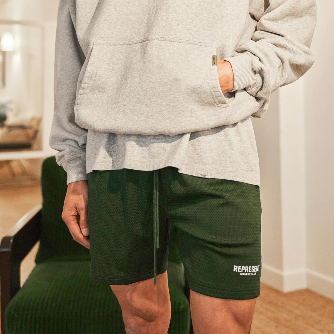 REPRESENT Owners Club Mesh Short in Racing Green L