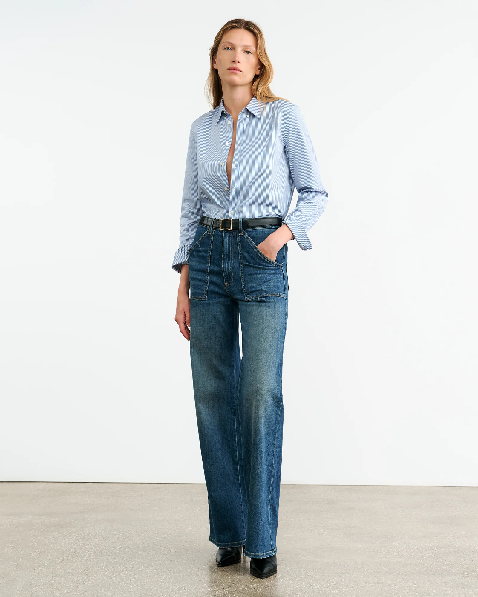 NILI LOTAN Shrunken Shirt in Ivory/Blue Stripes