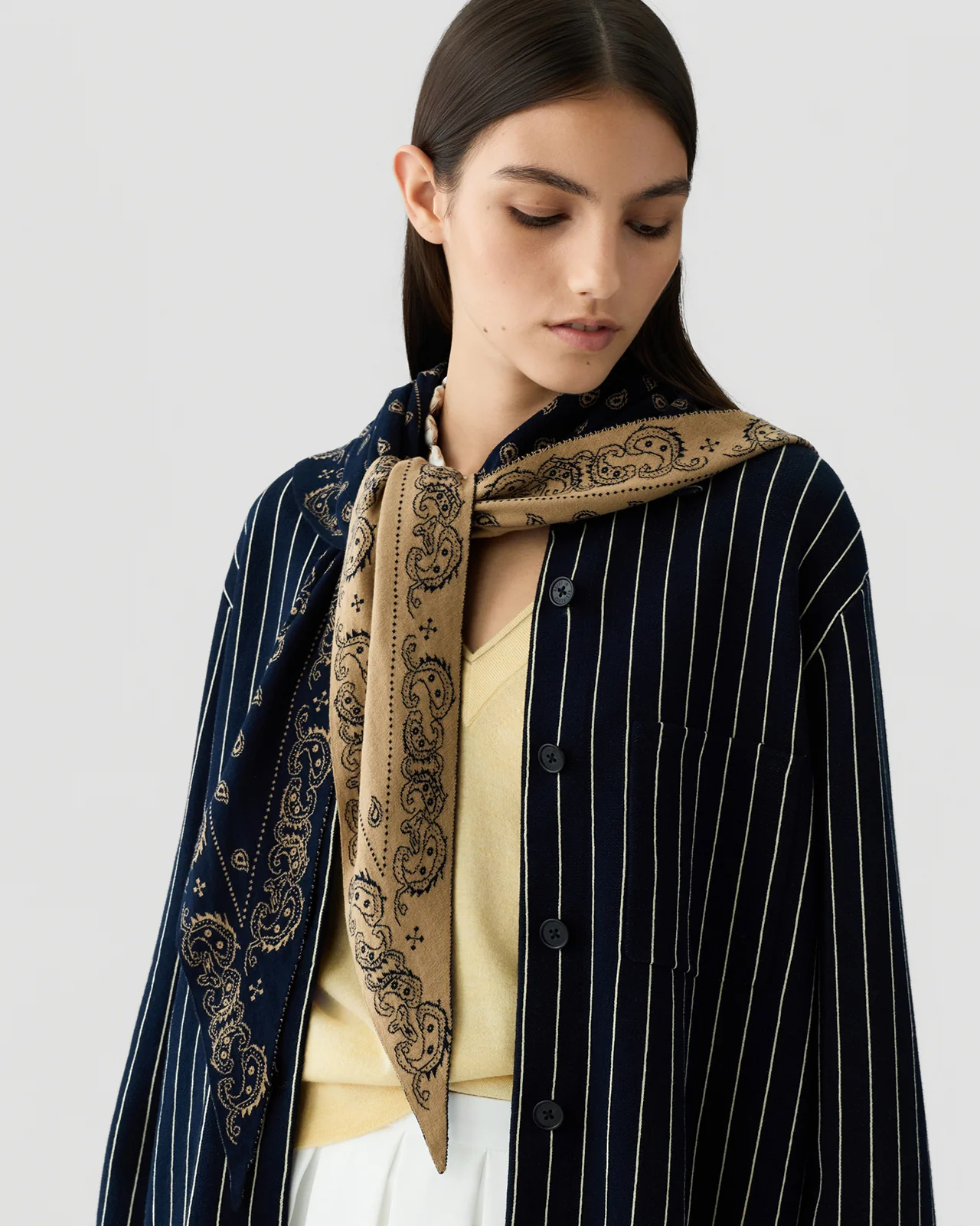GUEST IN RESIDENCE Wild Rag Scarf in Navy/Camel