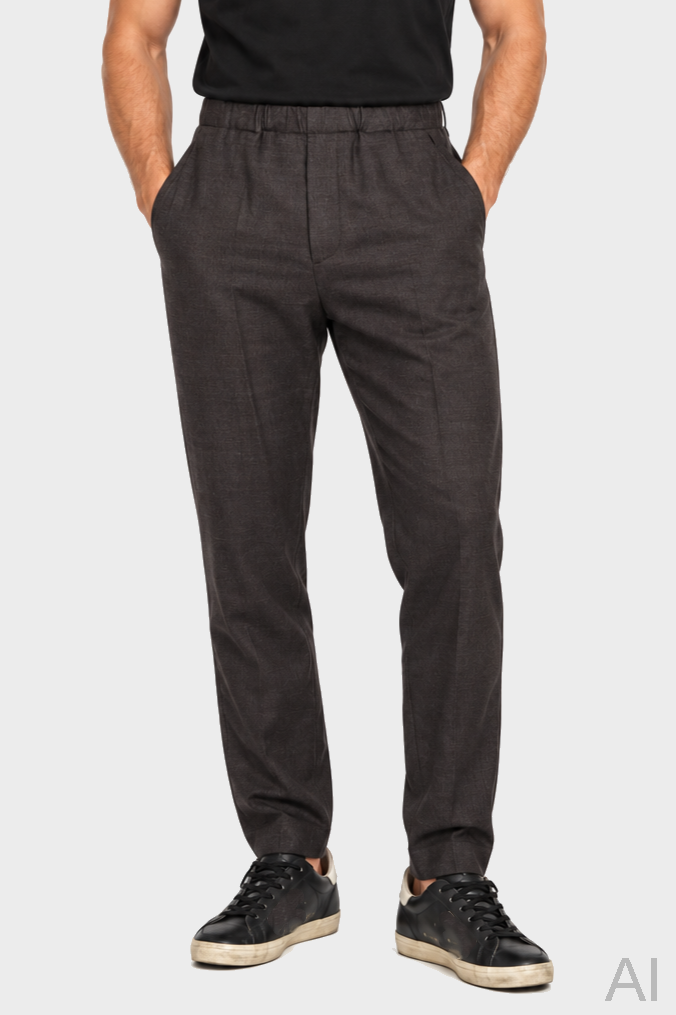 NINE:INTHE:MORNING Mirco Wool Stretch Pant in Dark Brown Melange