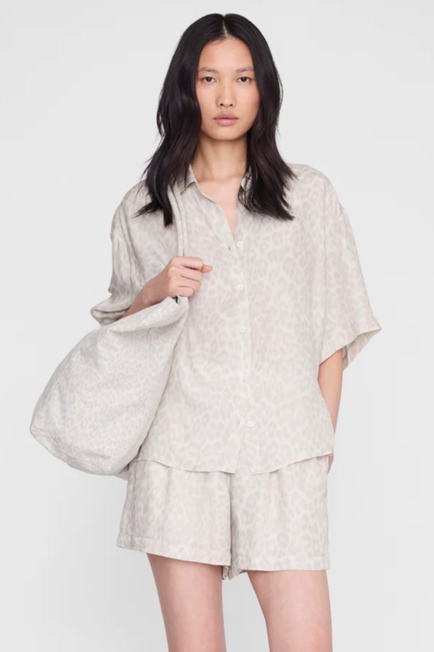 ANINE BING Coco Shirt in Washed White Leopard