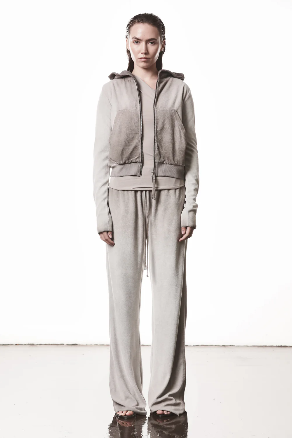 THOM KROM Terry Zip Hoodie in Cold Dye Stone