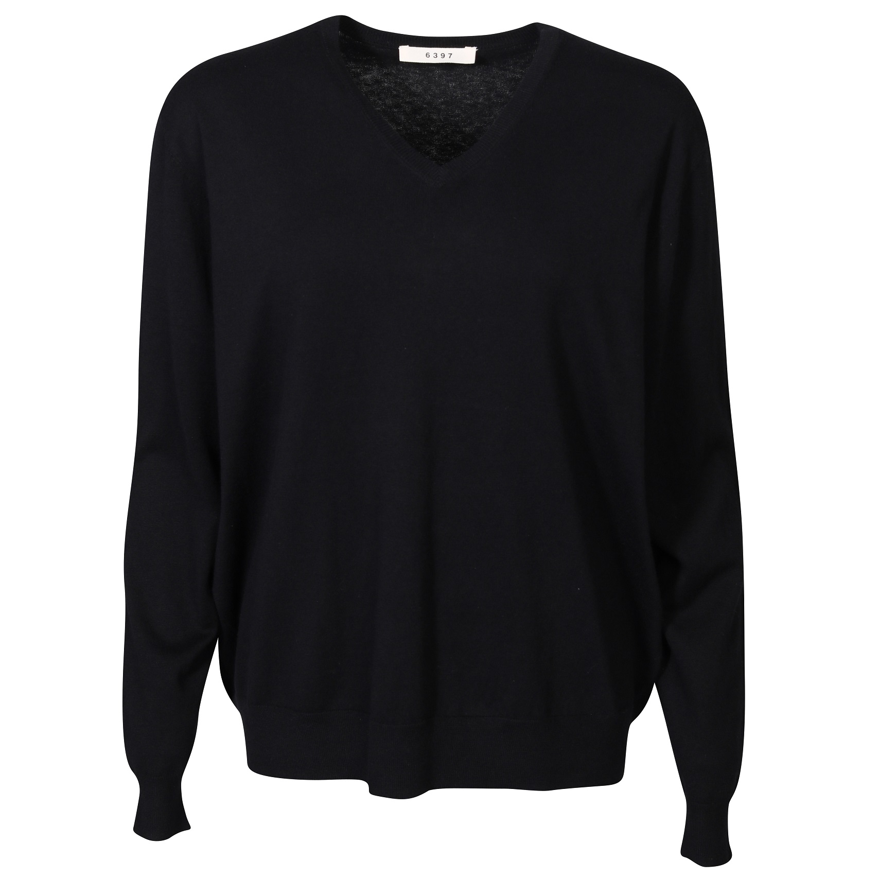 6397 Classic V-Neck Cotton Knit Pullover in Black S