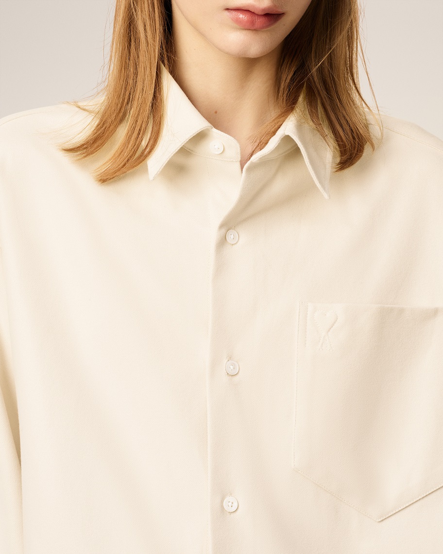 AMI PARIS de Coeur Boxy Fit Brushed Cotton Shirt in Light Ivory