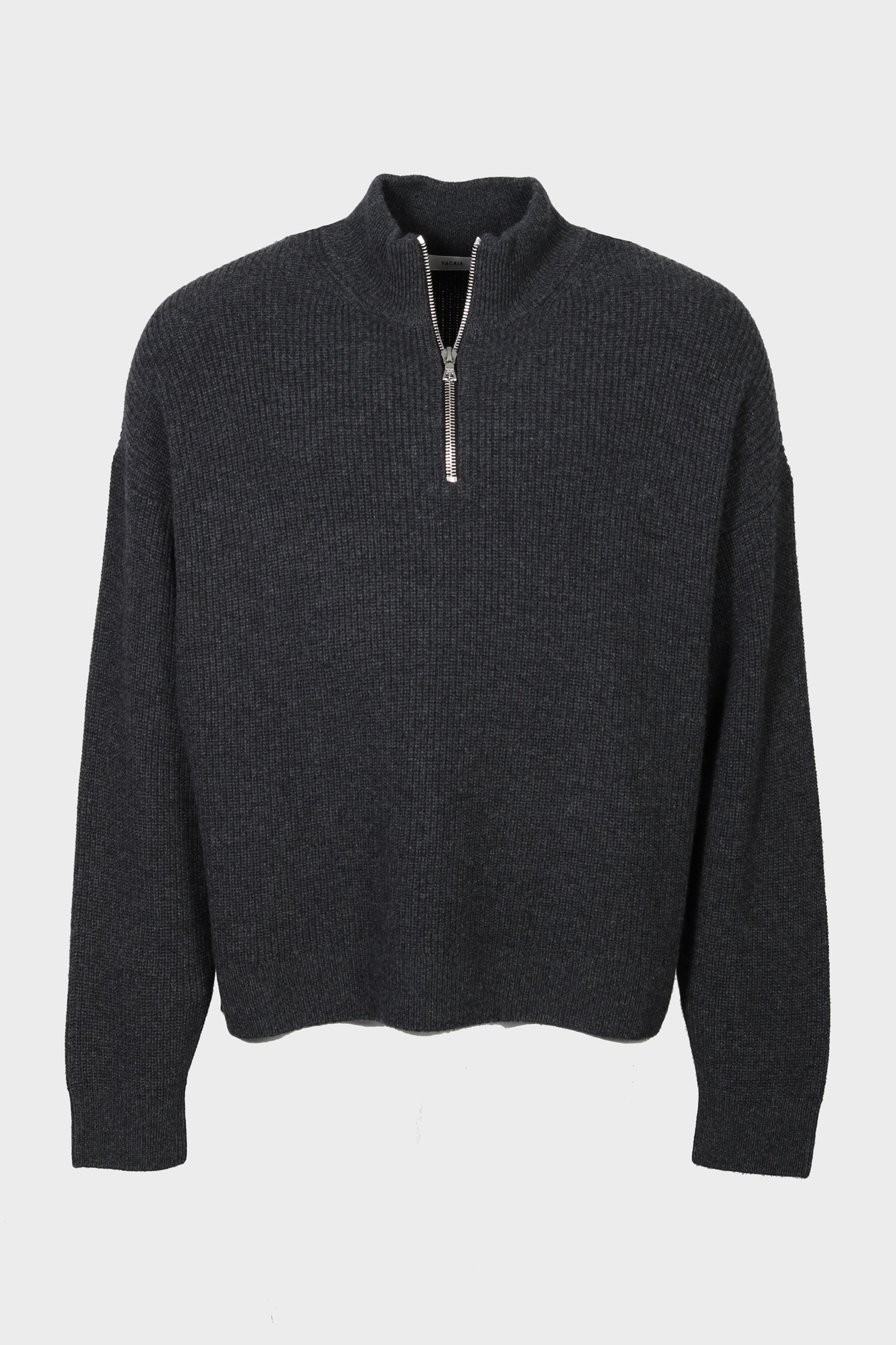 YACAIA Oversized Ribbed Half-Zip Merino/Cashmere Sweater in Black Melange