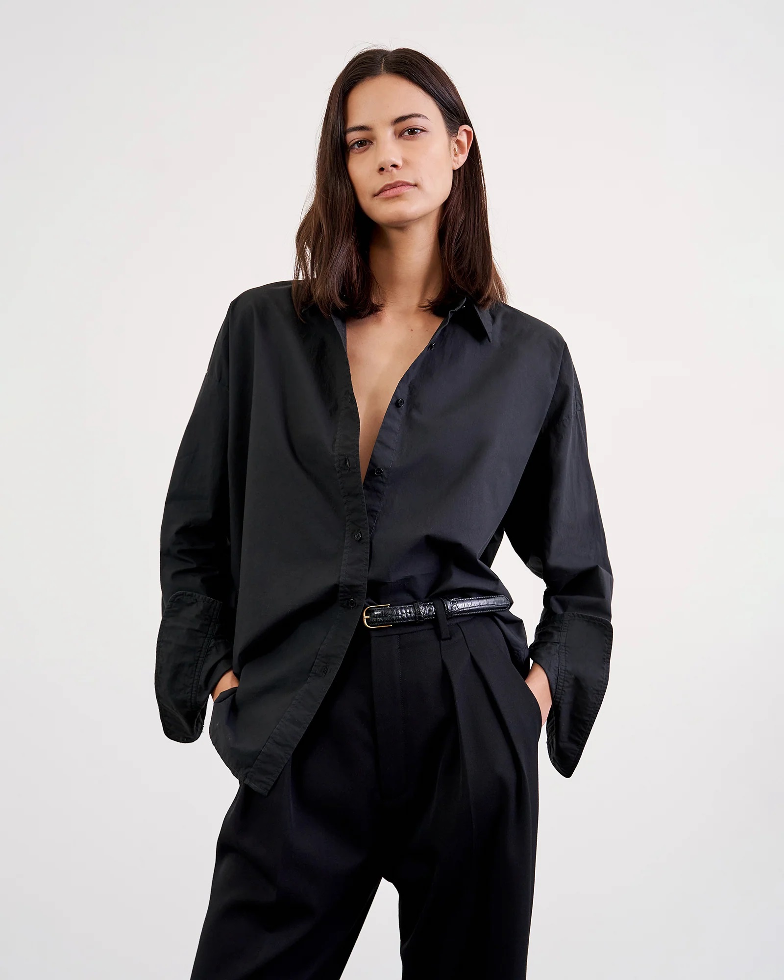 NILI LOTAN Mael Oversized Shirt in Black L