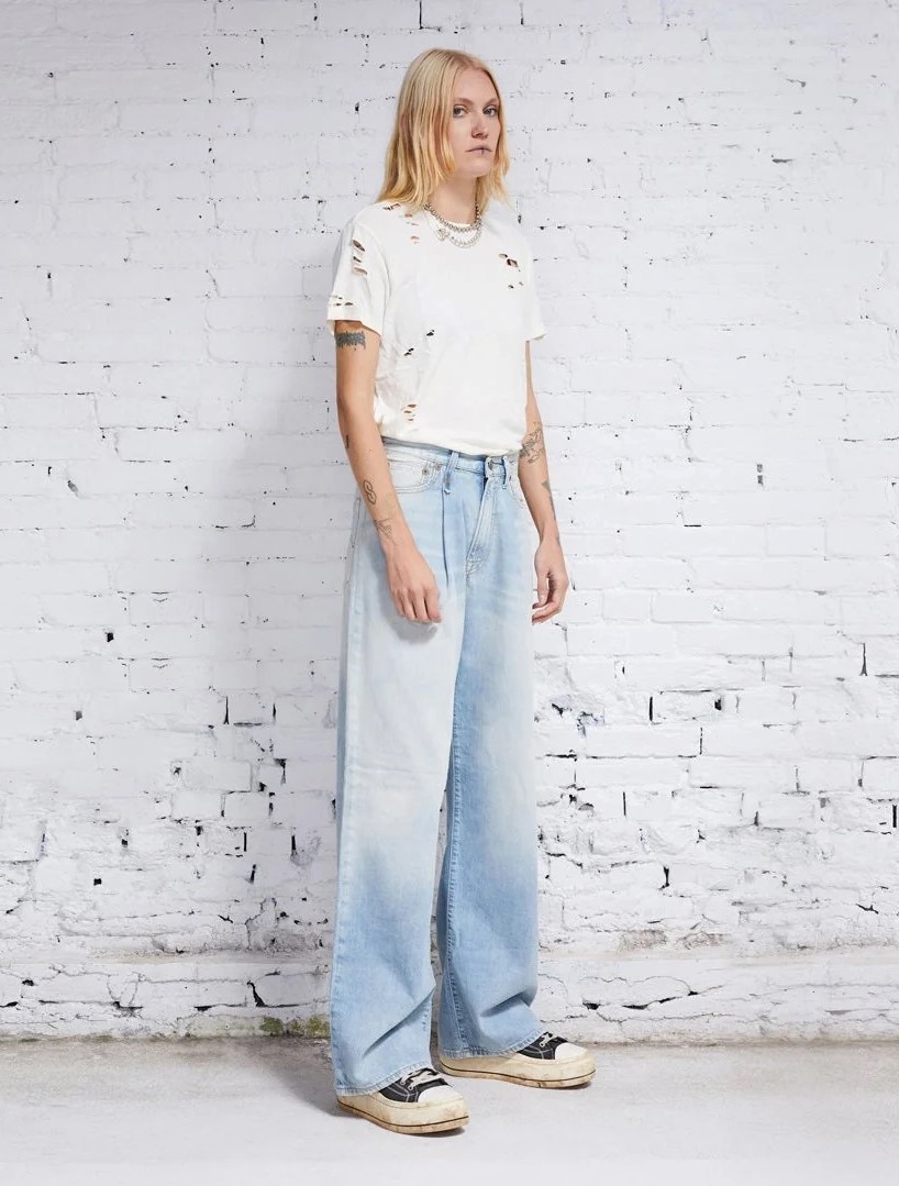 R13 Damon Pleated Wide Leg Jeans in Lennon Blue