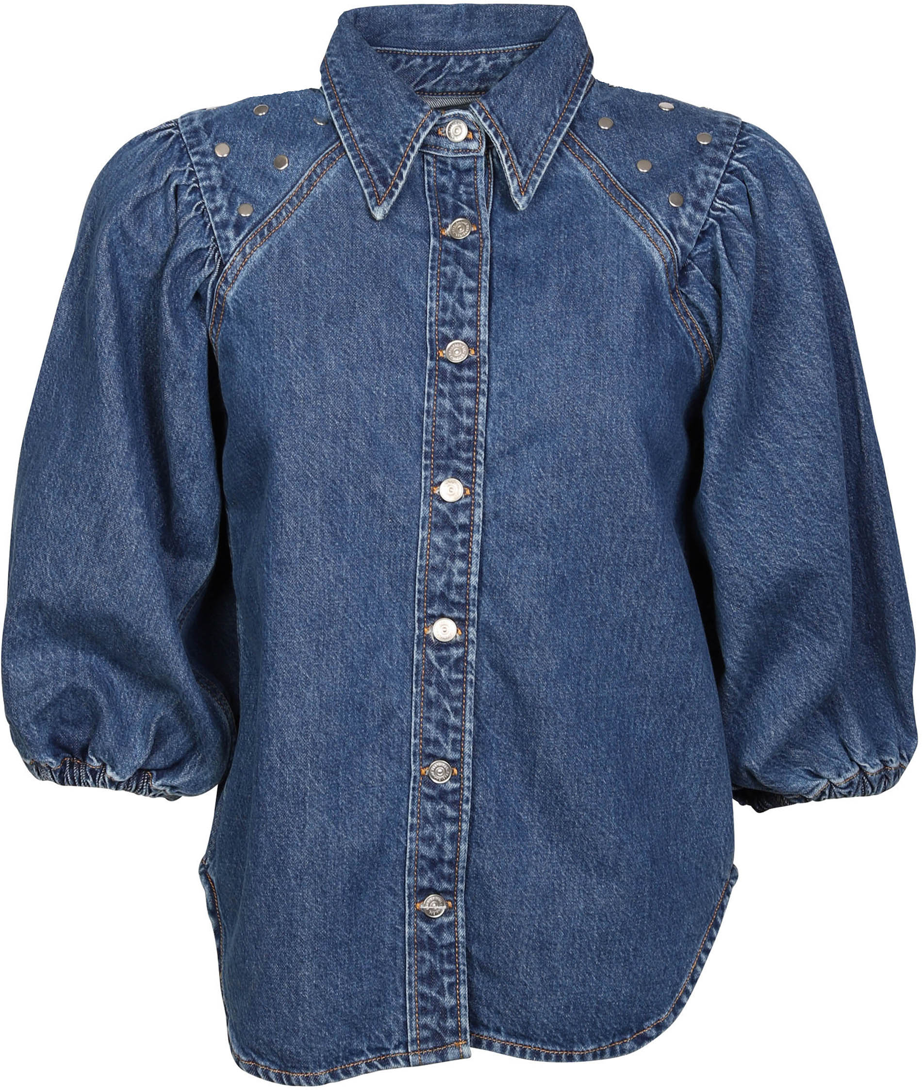 Ganni Organic Denim Shirt Studs Blue