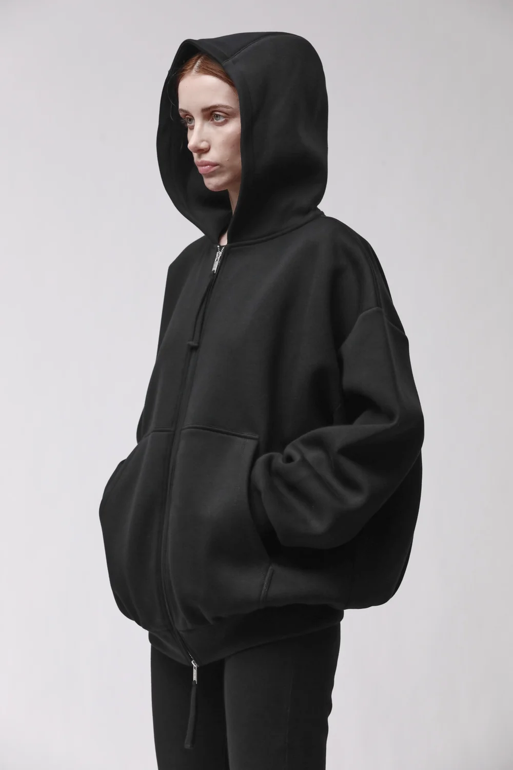 THOM KROM Neoprene Oversize Zip Hoodie in Black