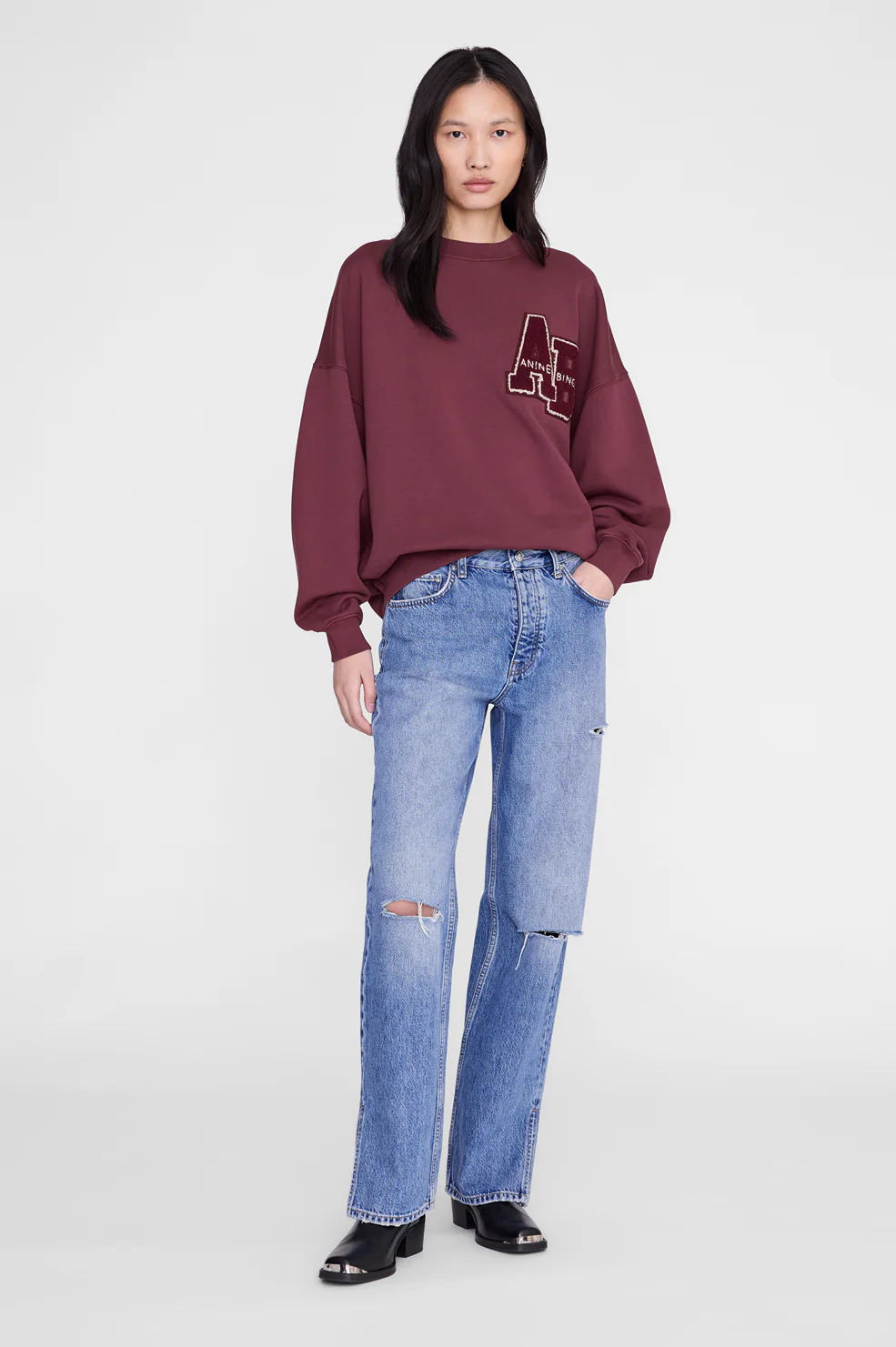ANINE BING Miles Oversized Sweatshirt Letterman in Bordeaux