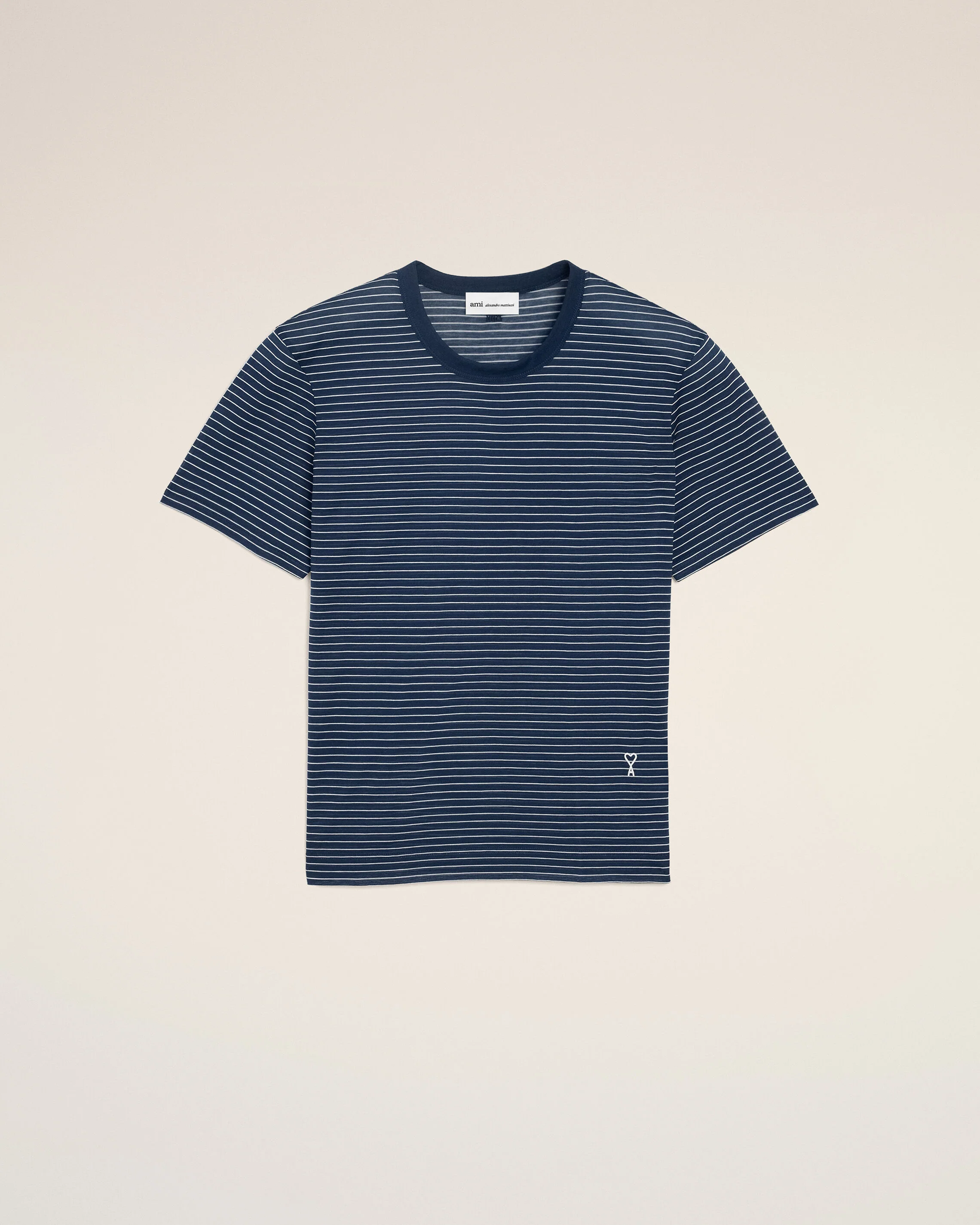 AMI PARIS de Coeur Mercerized Stripe T-Shirt in Ink/White
