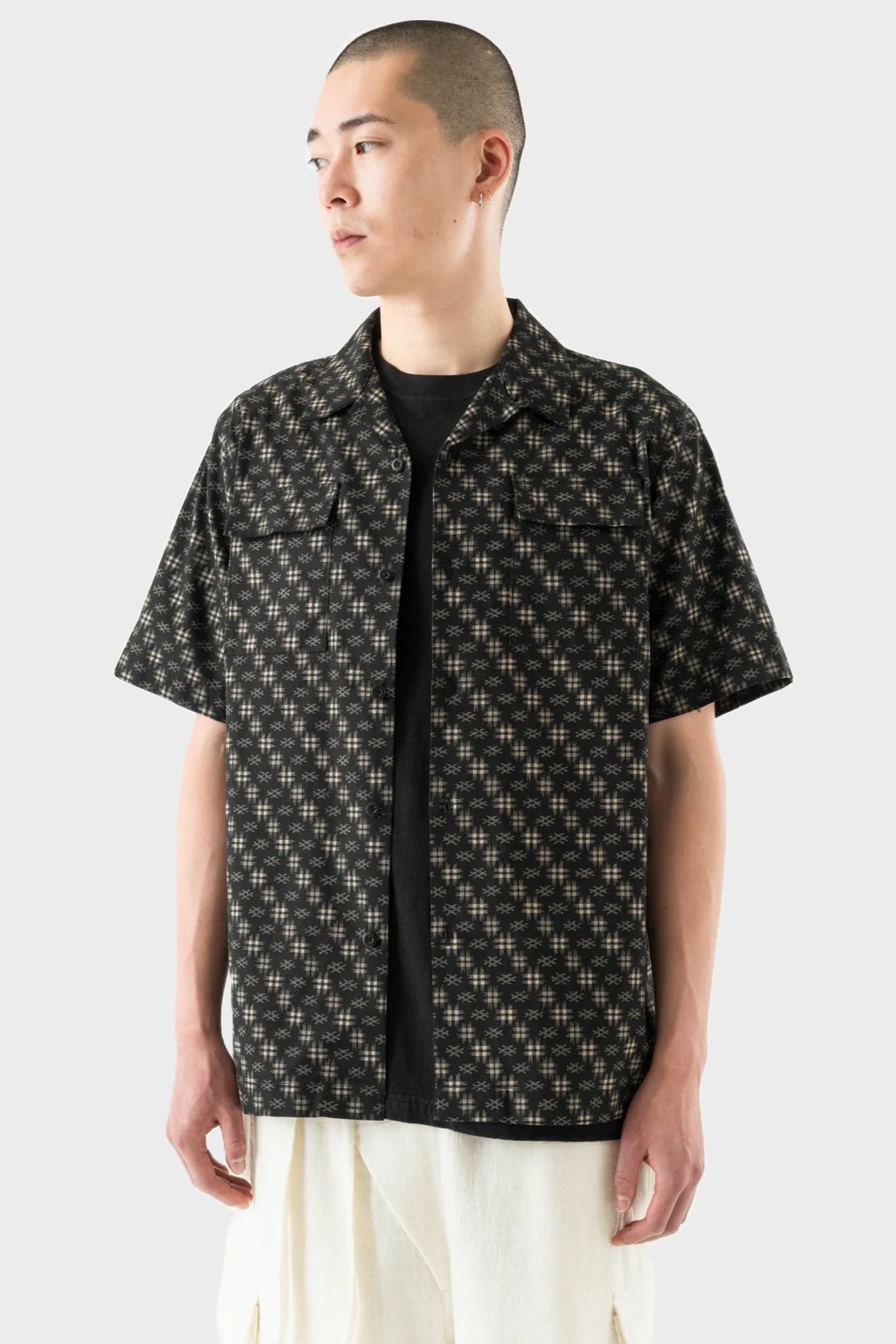 MAHARISHI 7320 Kasuri Cuban Collar Shirt in Black