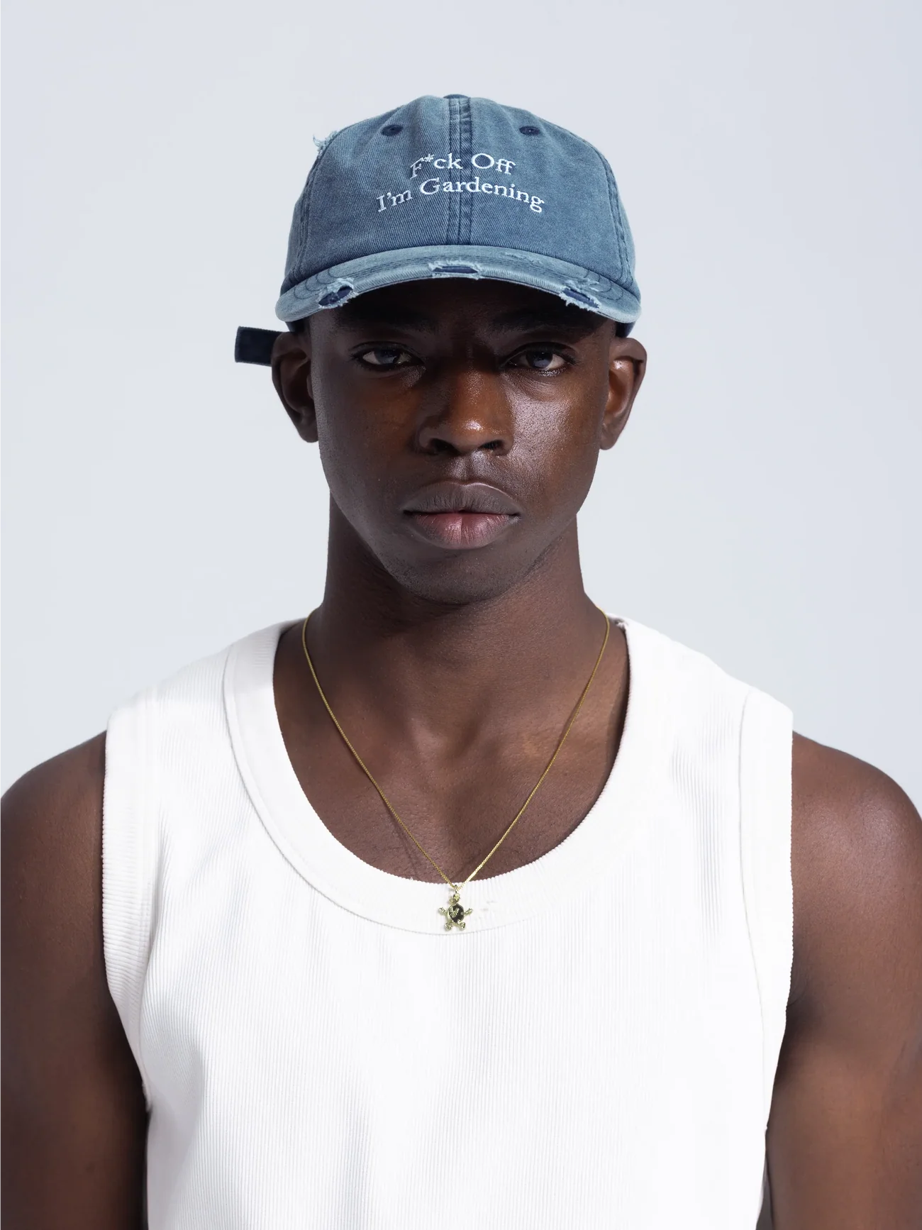 BRAM'S FRUIT ''F*ck Off'' Distressed Cap in Washed Navy